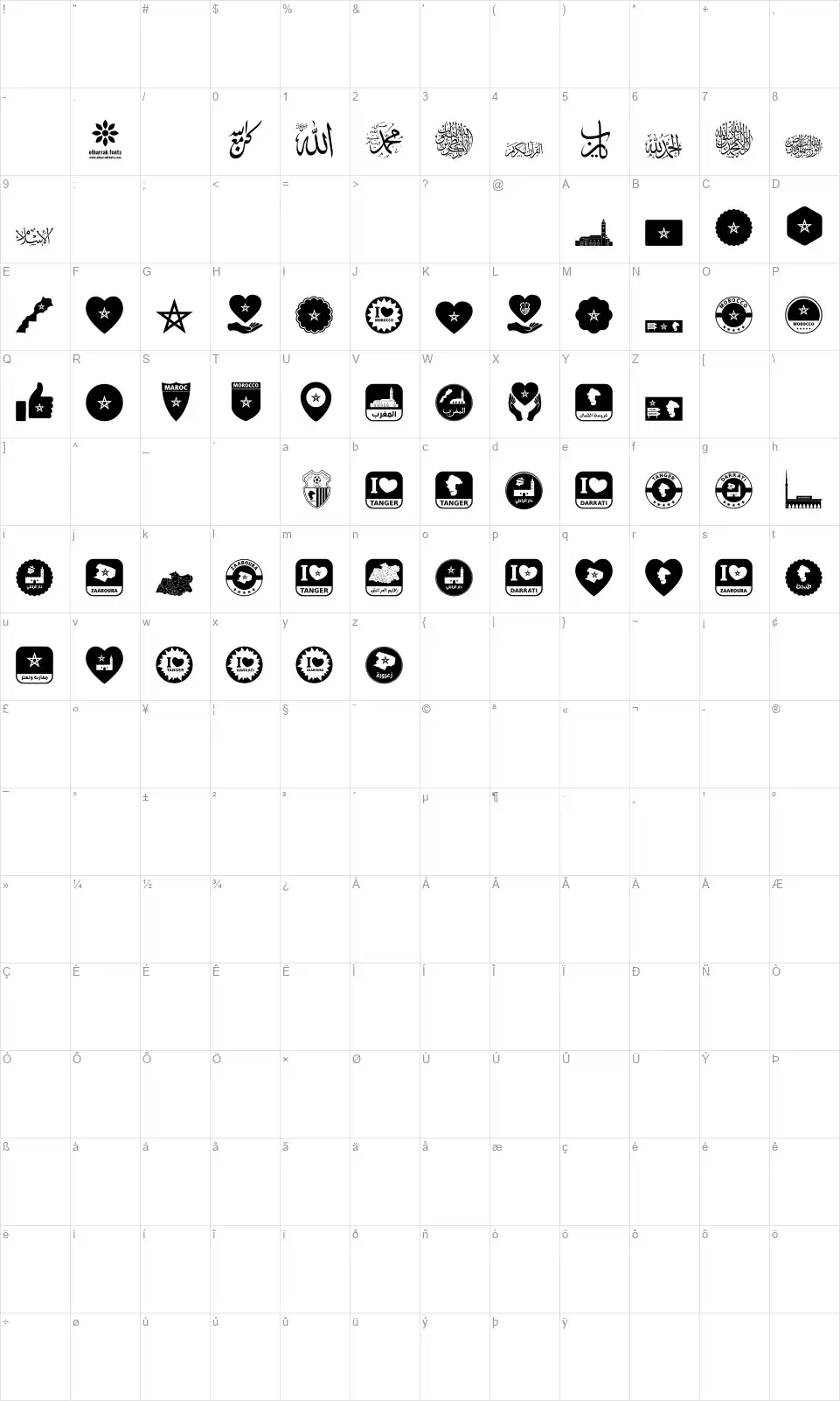 Font Tanger Colorfont character map