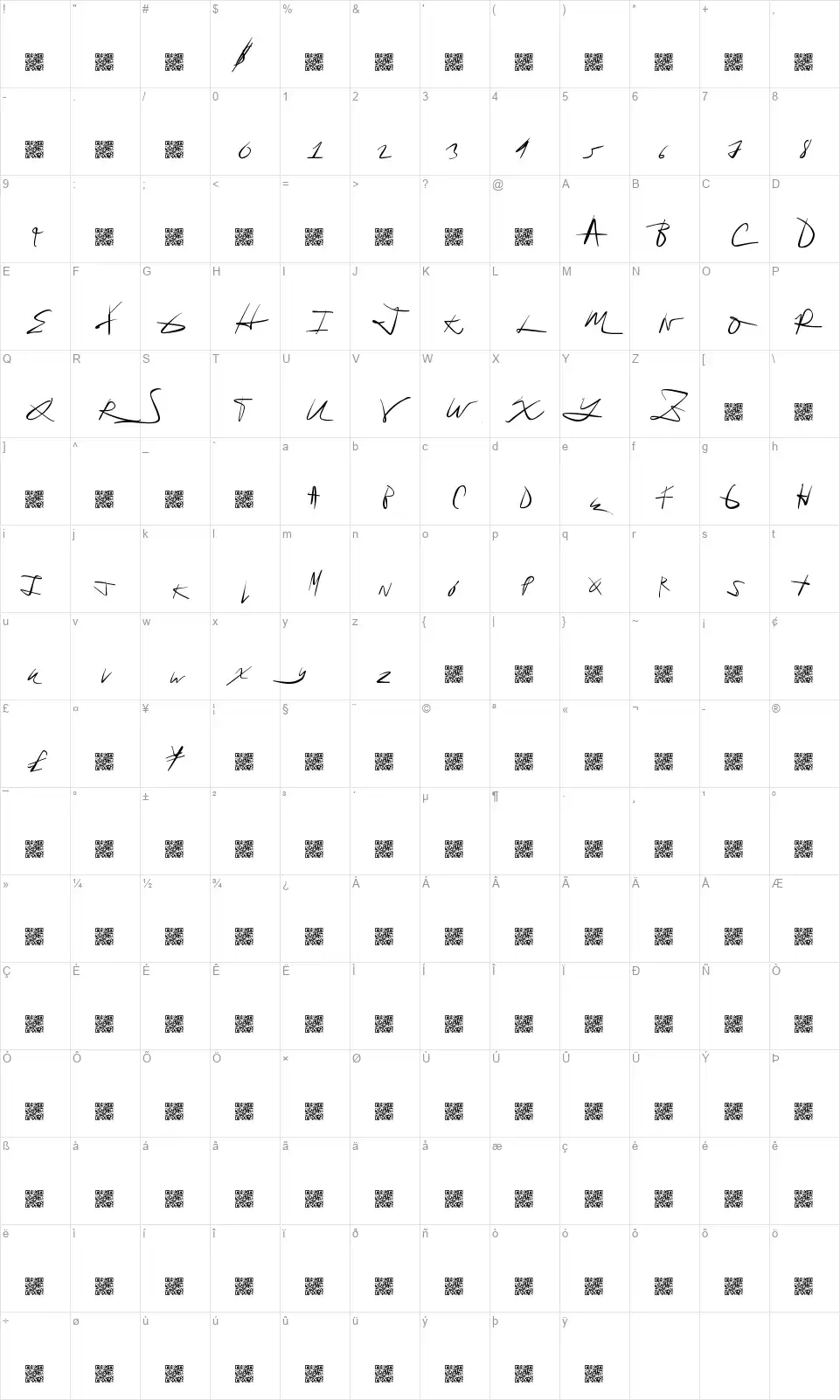 For Salefont character map