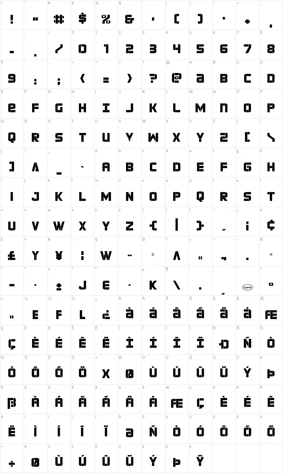 Force Commanderfont character map