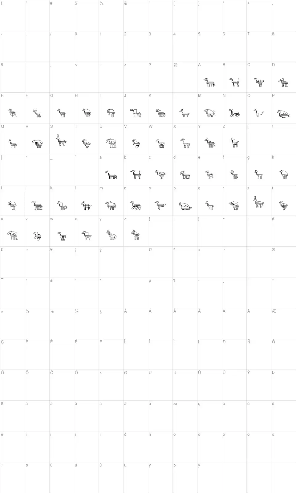 Freak Animalsfont character map