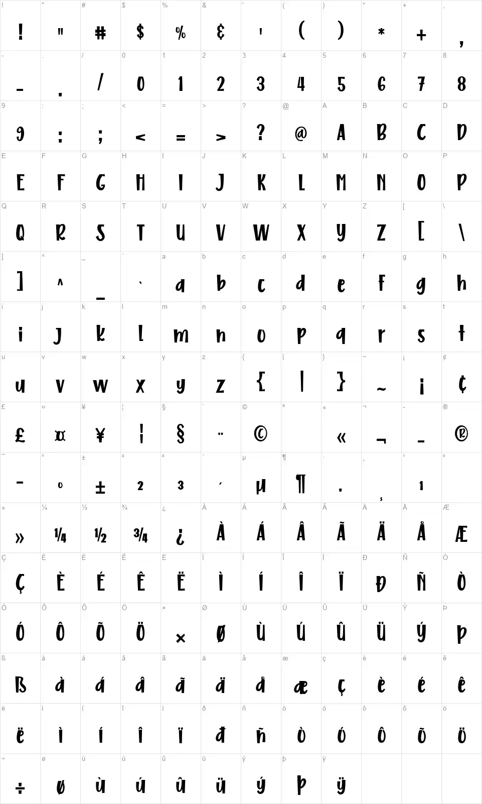 Free Mondayfont character map