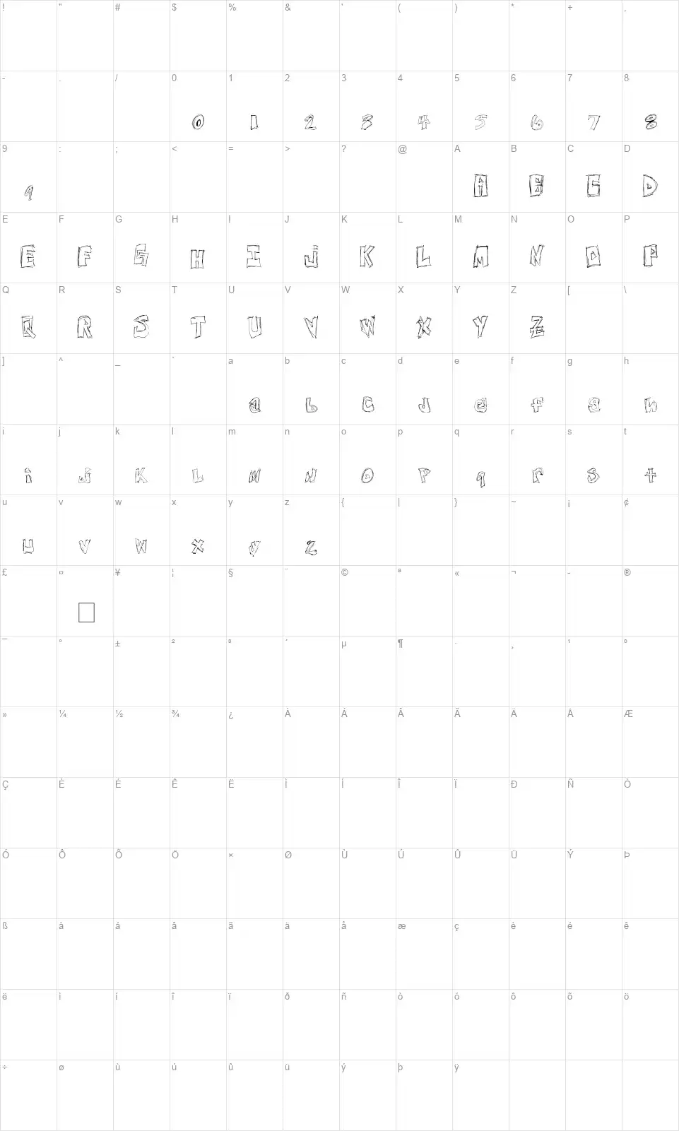 Free Nights and Weekendsfont character map