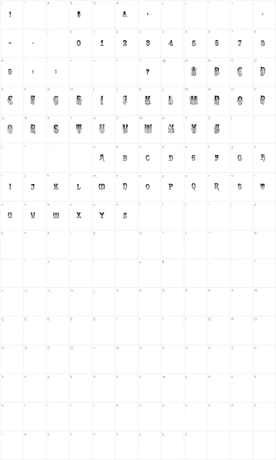 Fresco the Jackson Mapa de caracteres Fresco the Jacksonfont character map