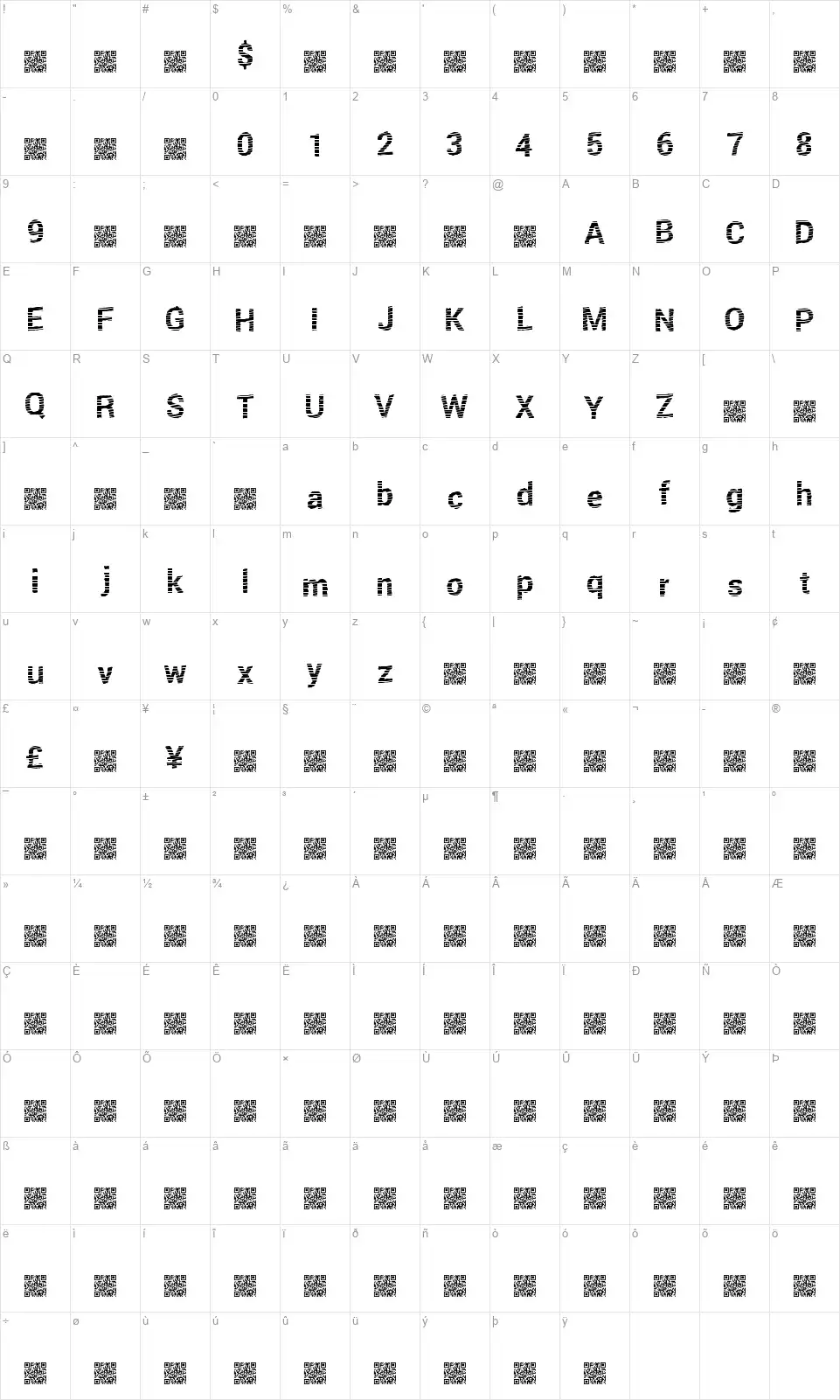 Fresh Twistfont character map