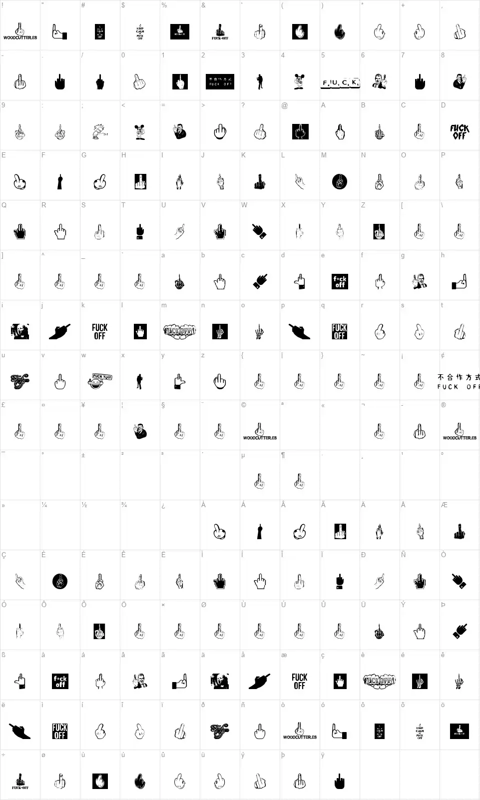 Fuck Offfont character map