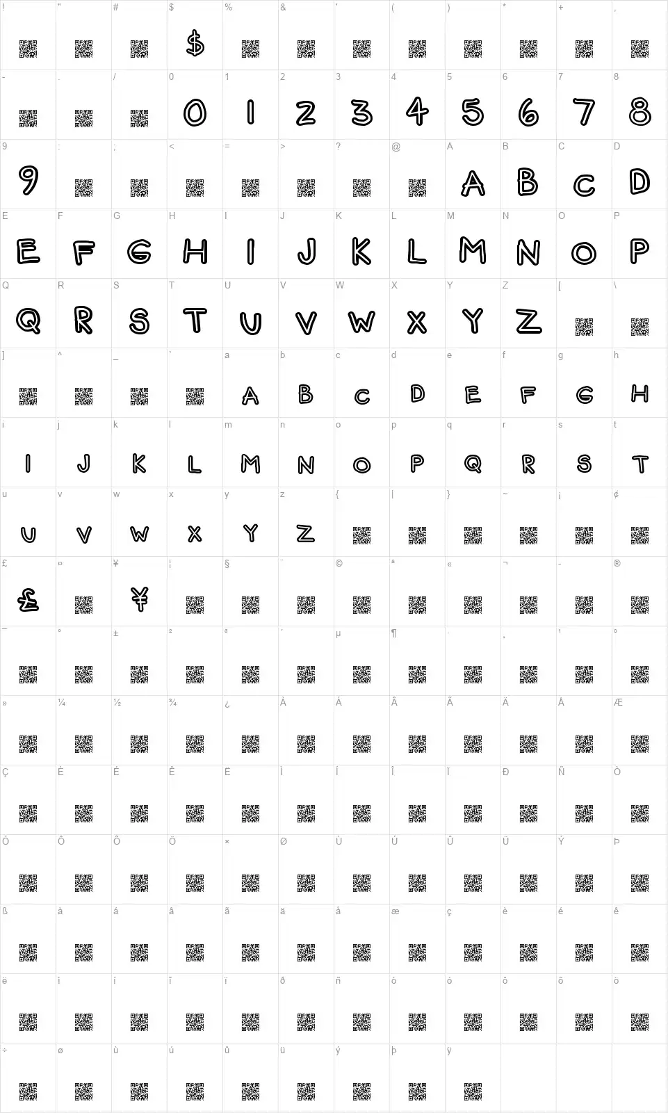 Fun Bearfont character map