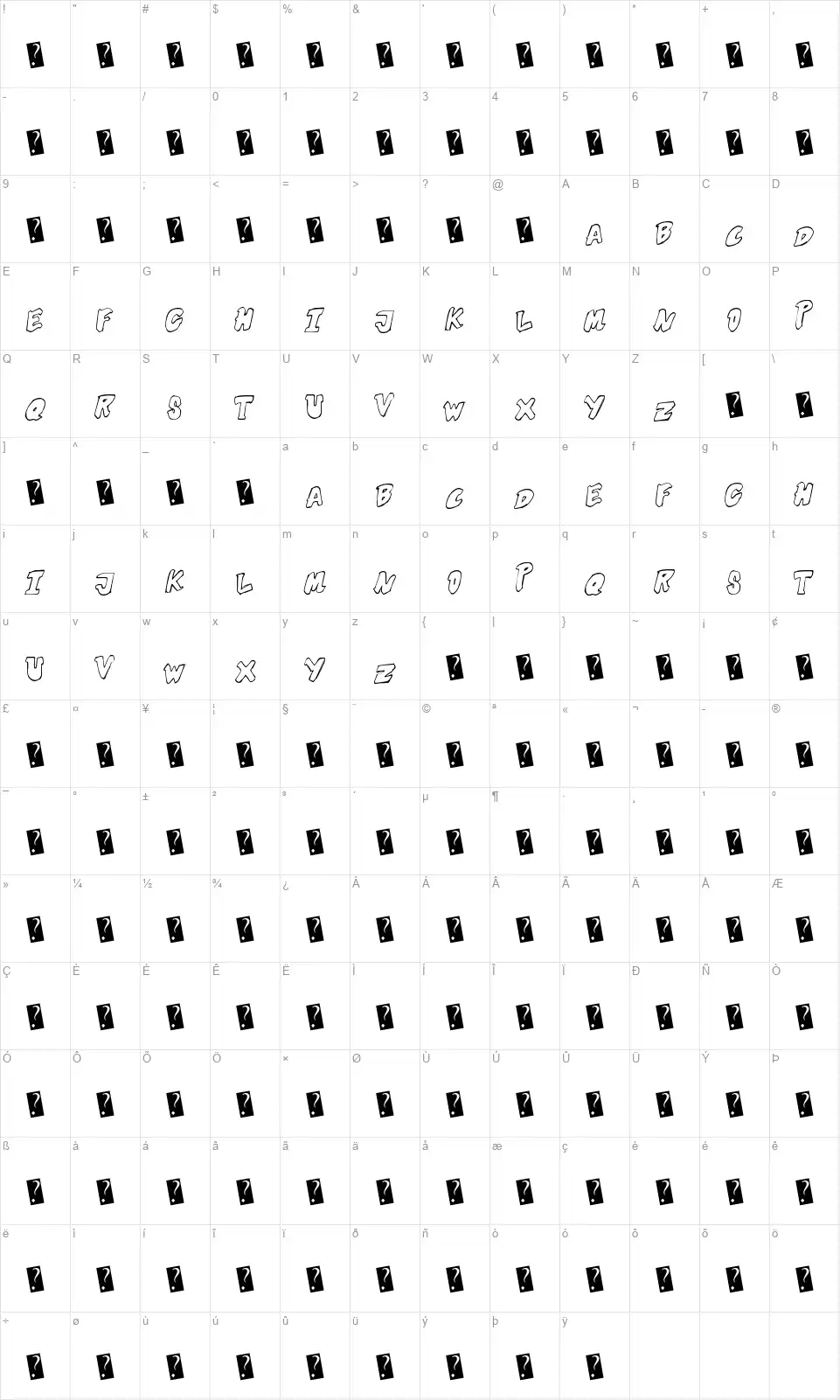 Futuristic Outlinefont character map