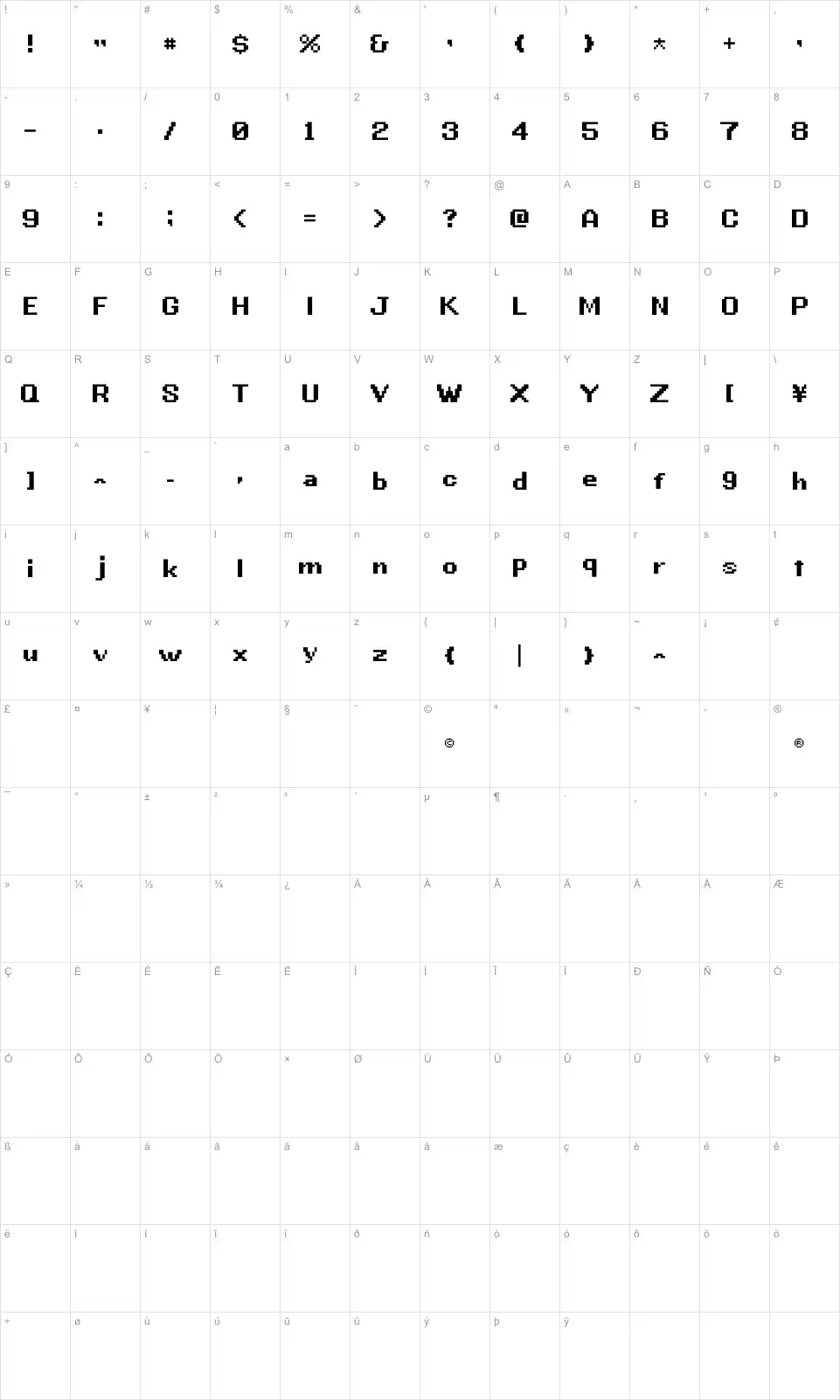 G.B.Bootfont character map