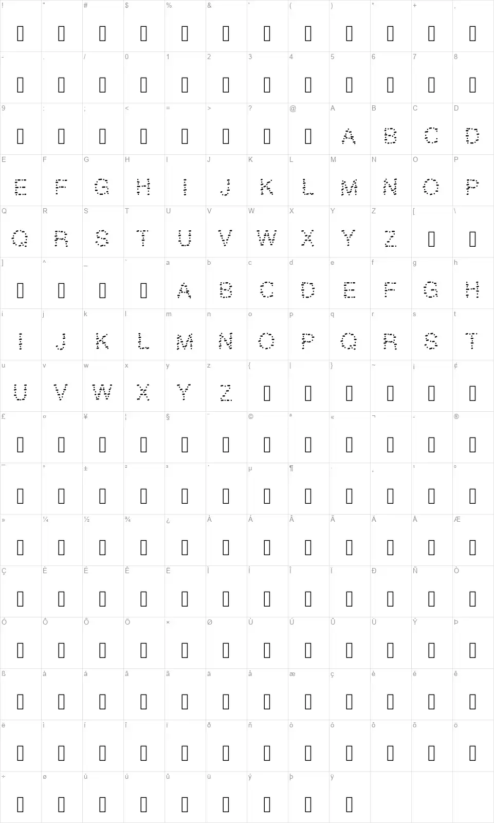 Gaelle Number 9font character map