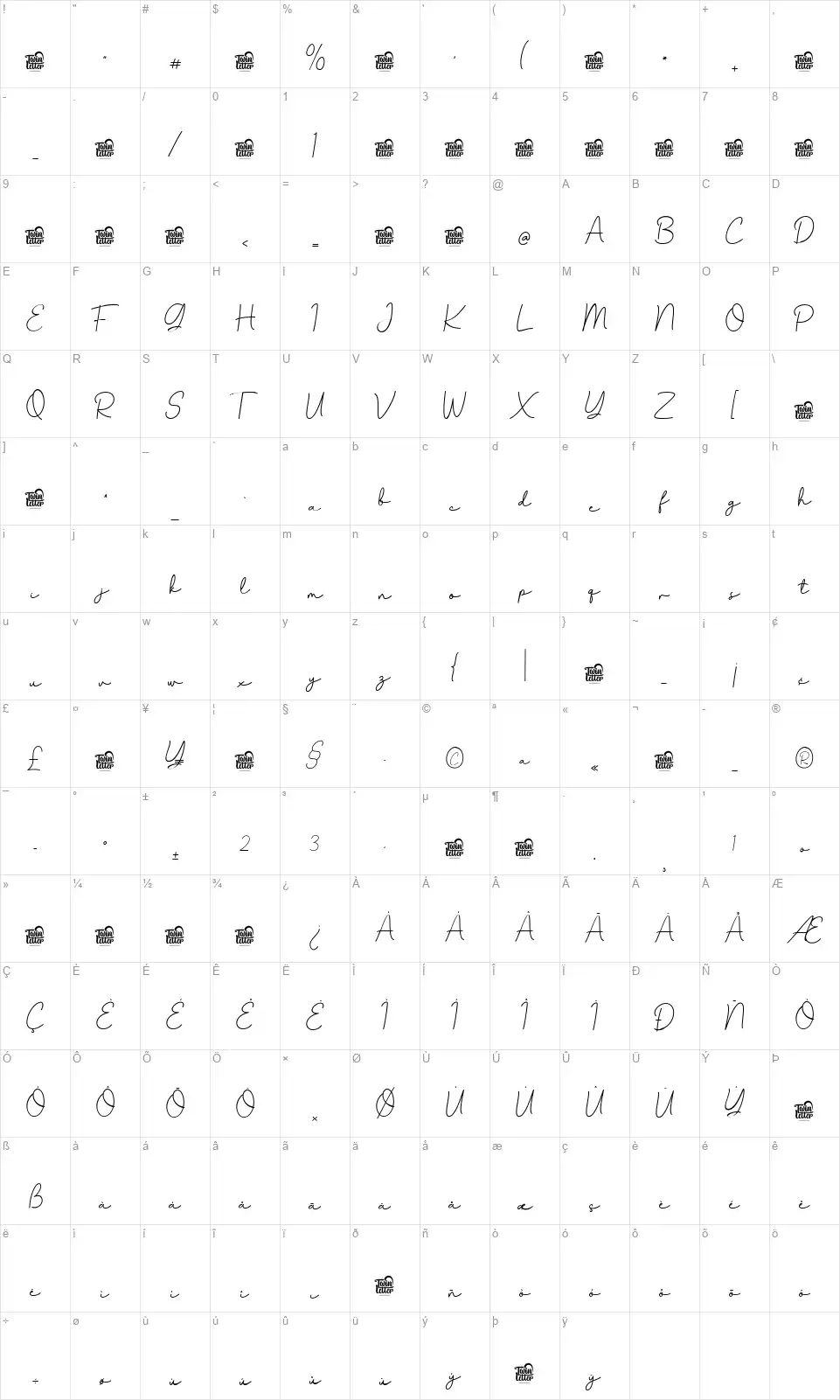Gage Paraniyfont character map