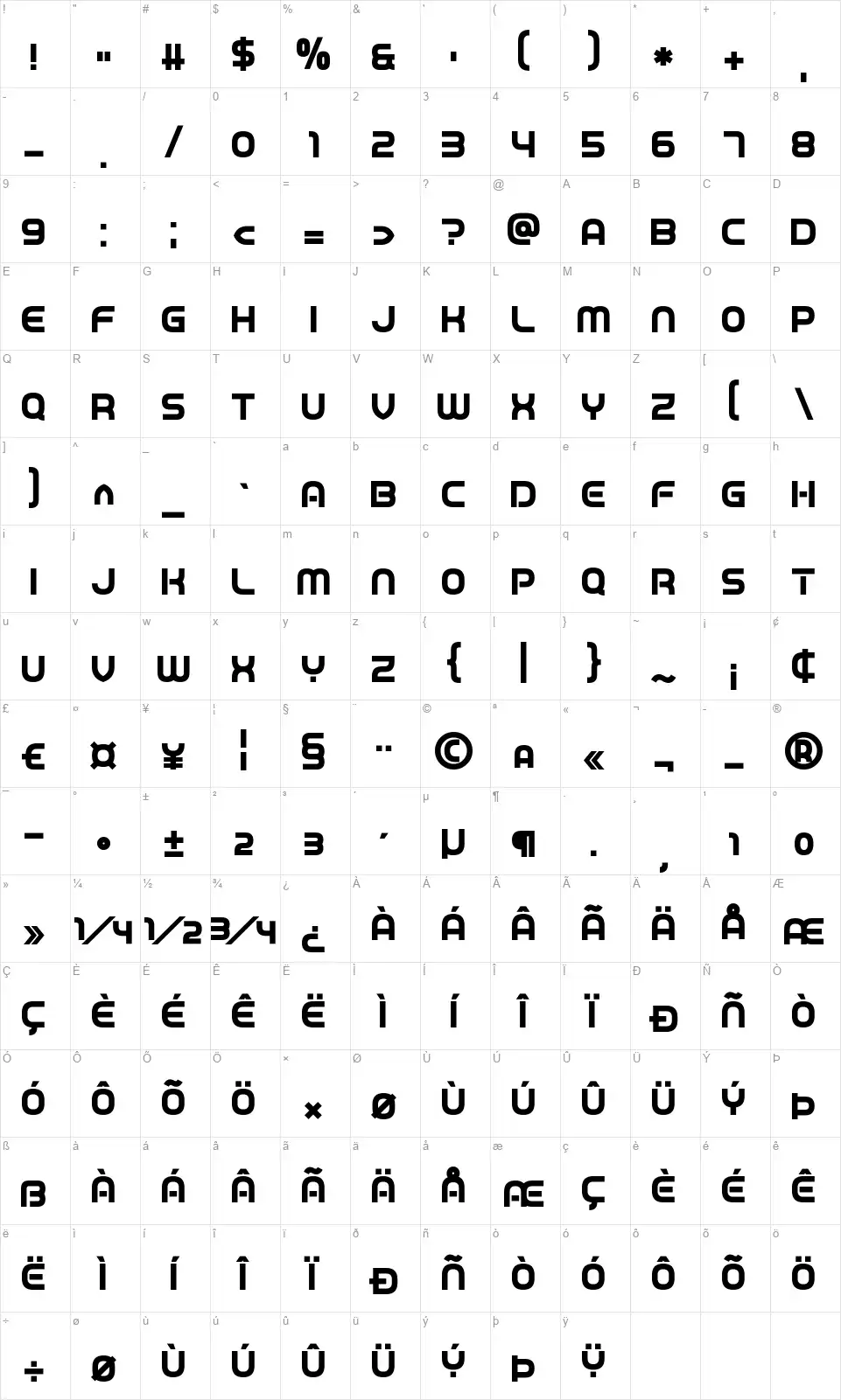 Game Playedfont character map