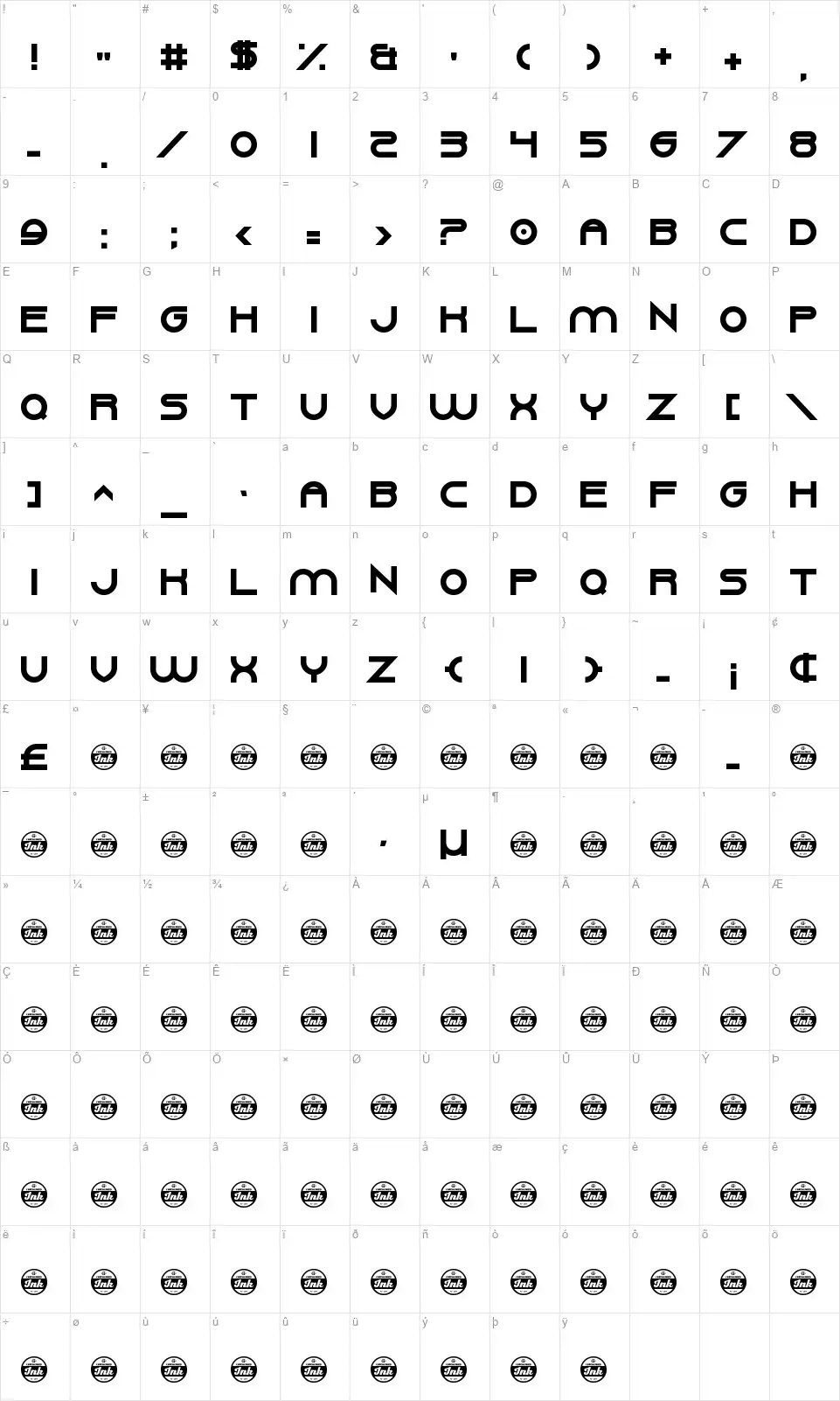 Gang Wolfik Crazefont character map