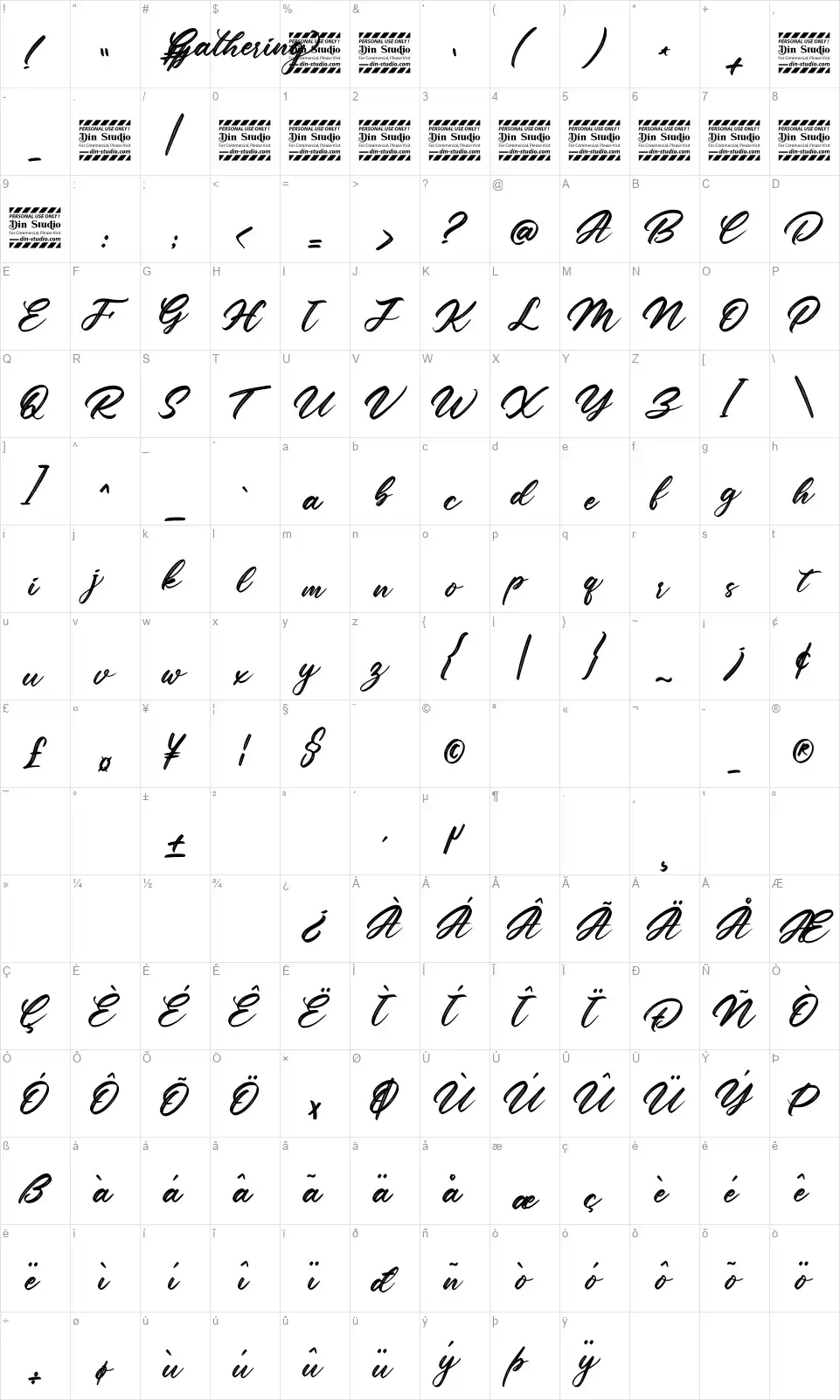 Gatheringfont character map