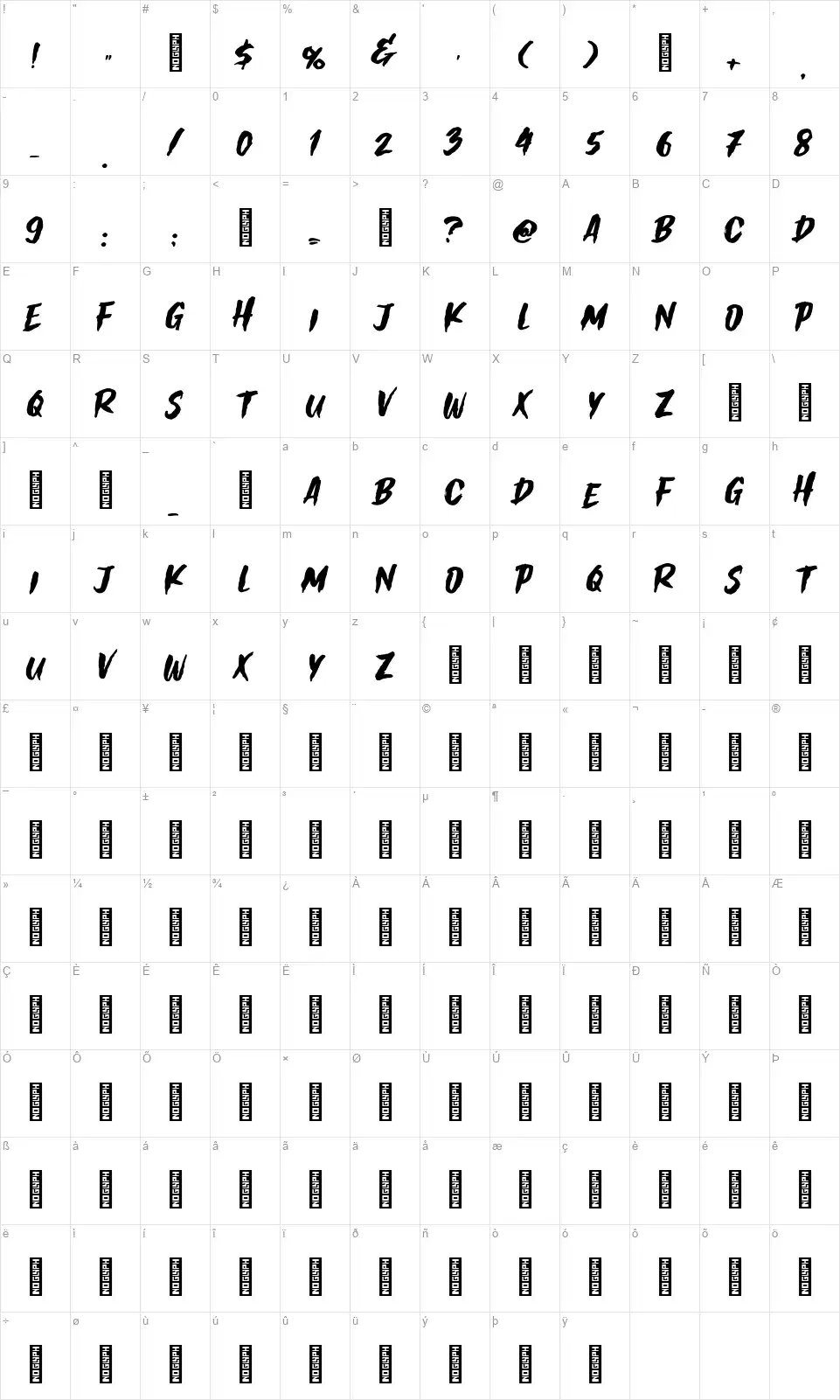 Ghostphobiafont character map