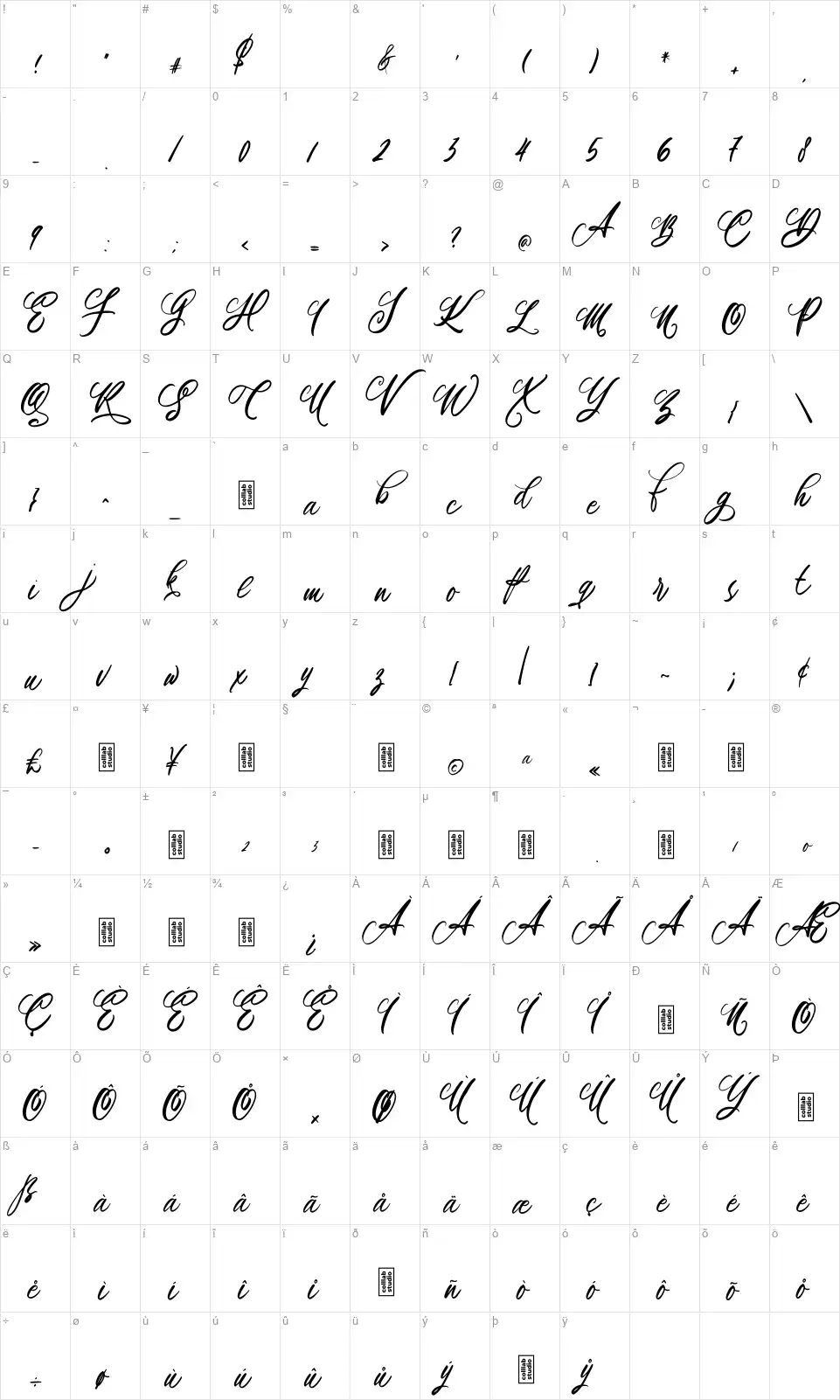 Gifolghfont character map