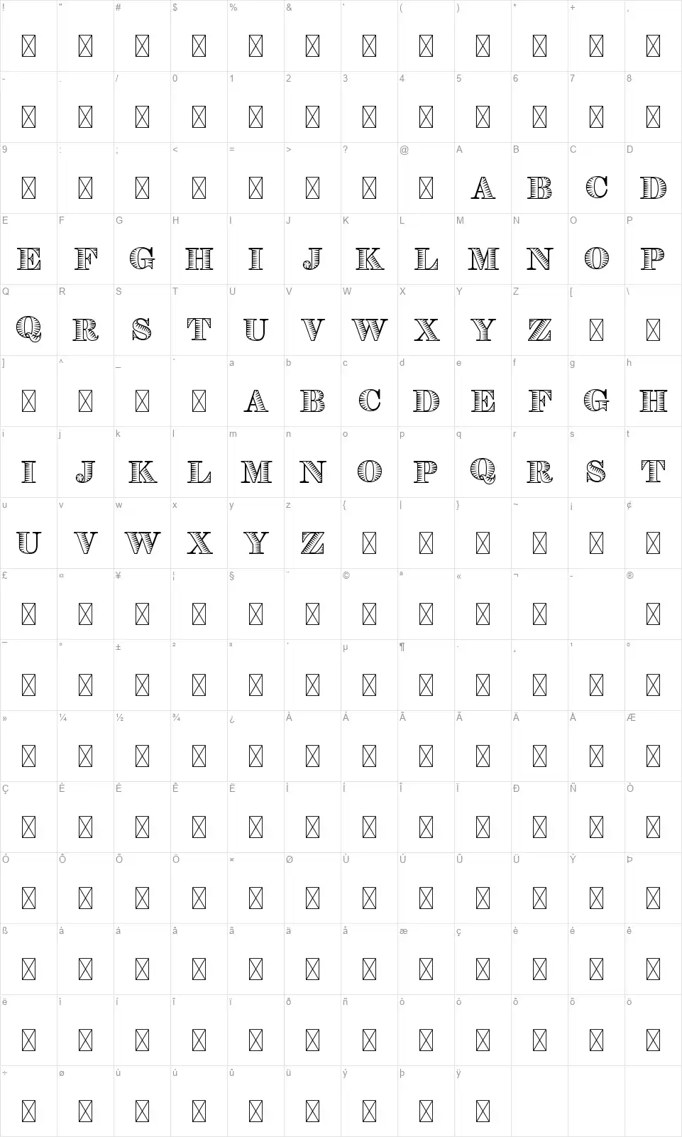 Gitarfont character map