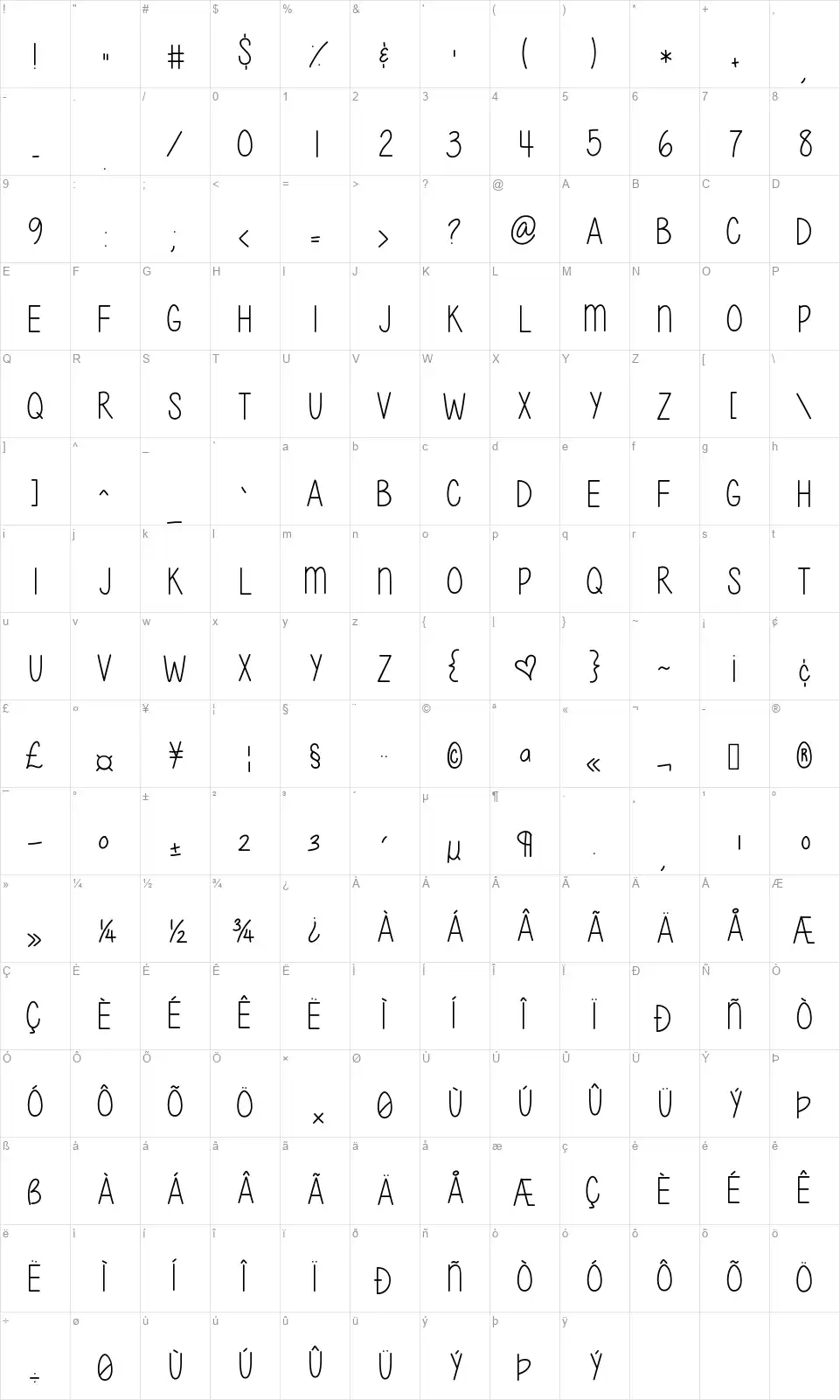 Give It Your Heartfont character map