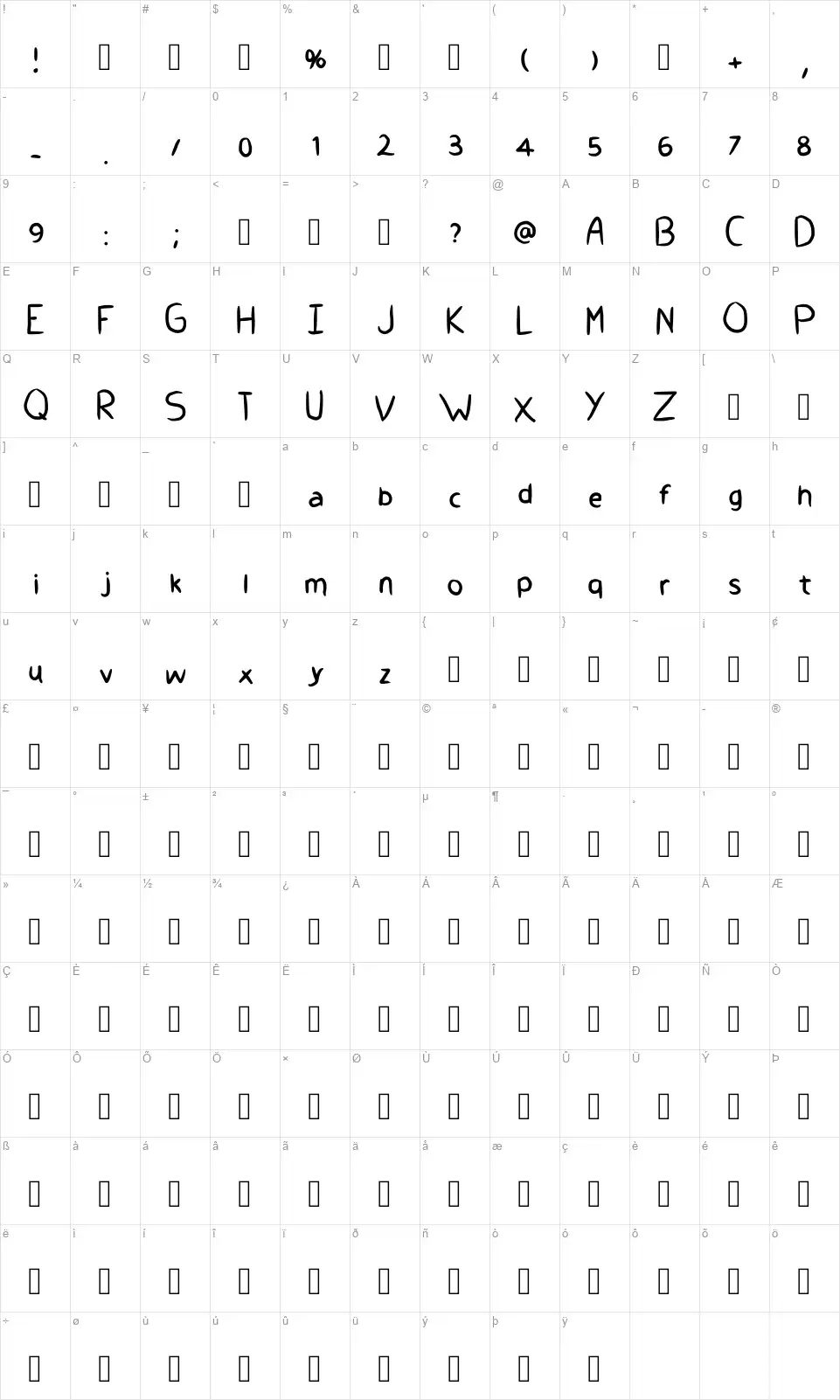 Give Me A Handfont character map