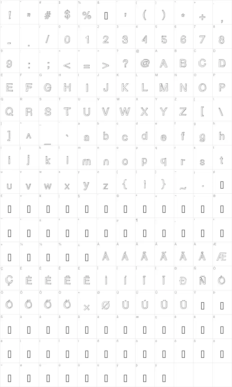 Gizems Sketchfont character map