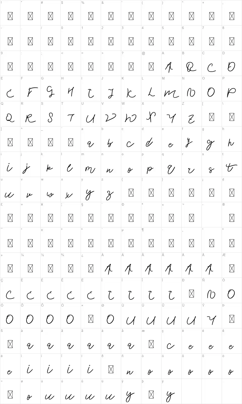 Go Comefont character map