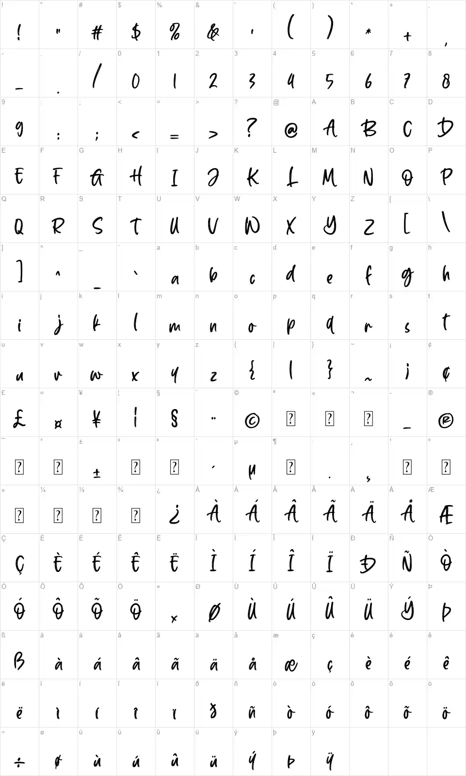 Gold Nightfont character map