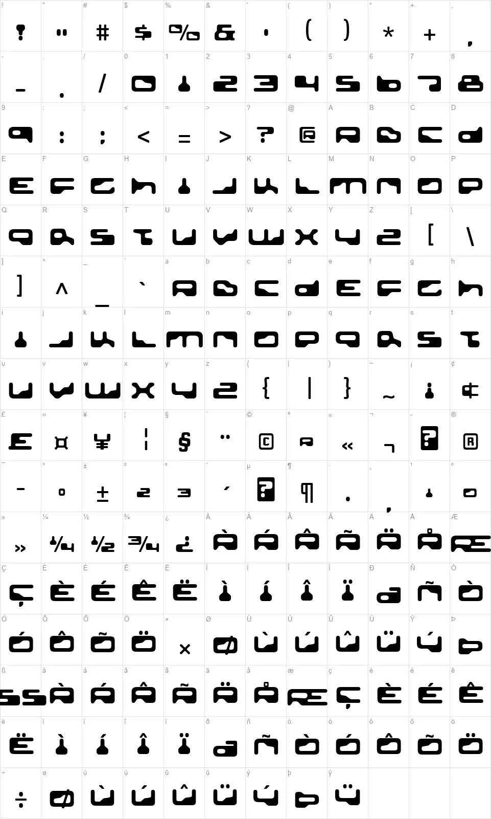 Golden Girdlefont character map