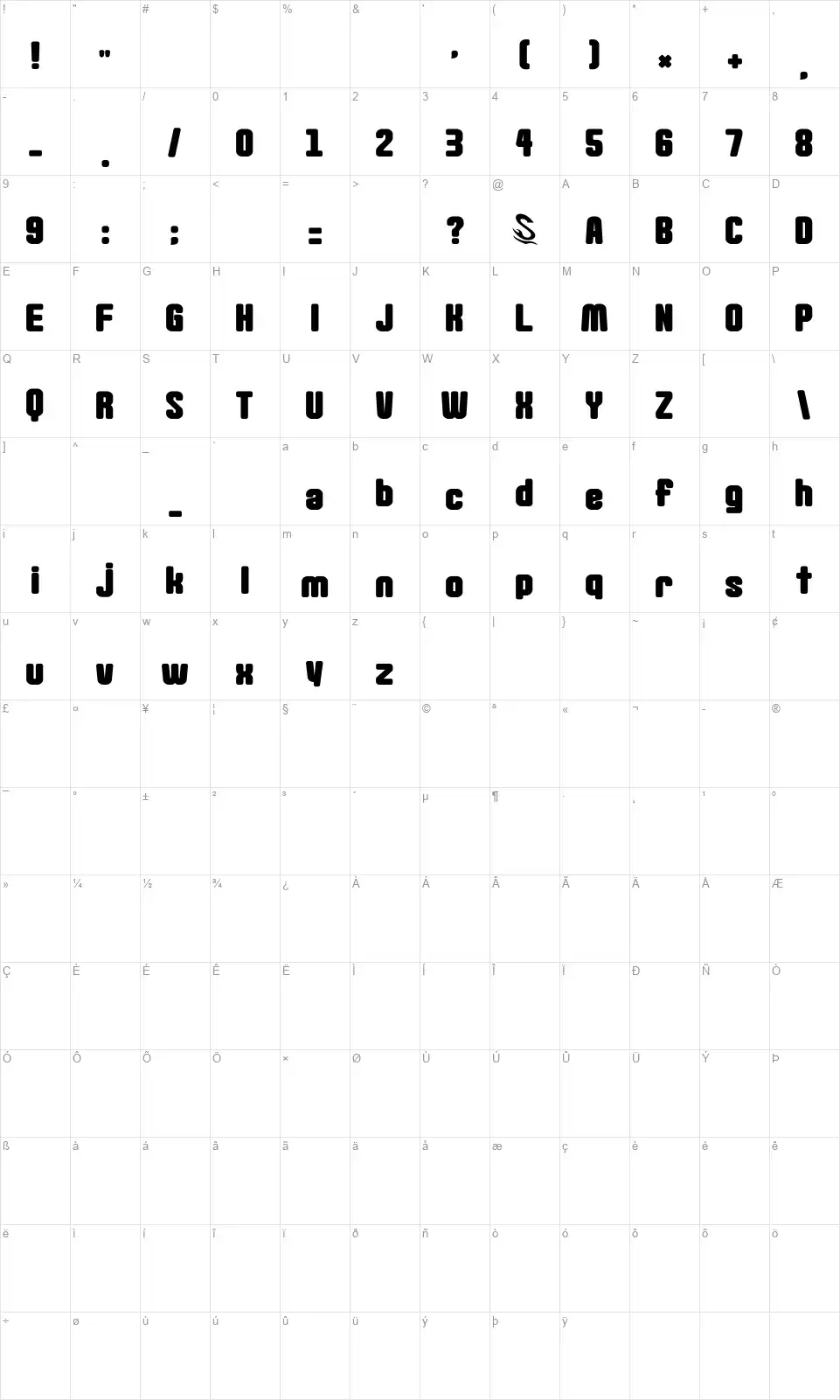 Goma Standard 02font character map
