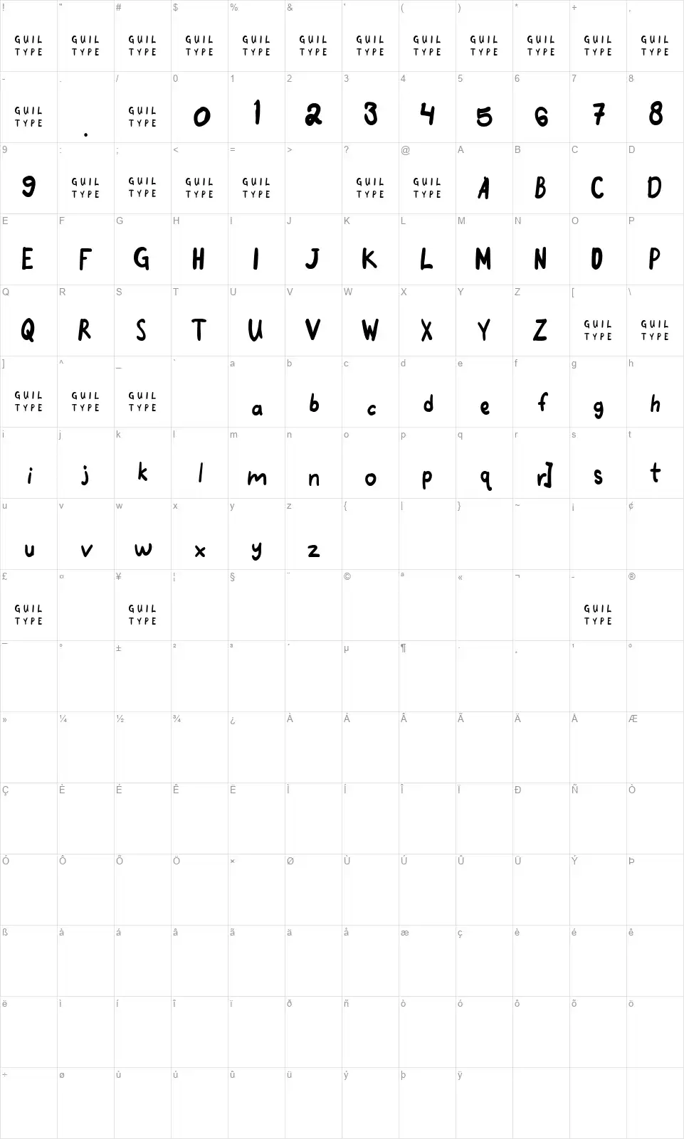 Good Morning Purplefont character map