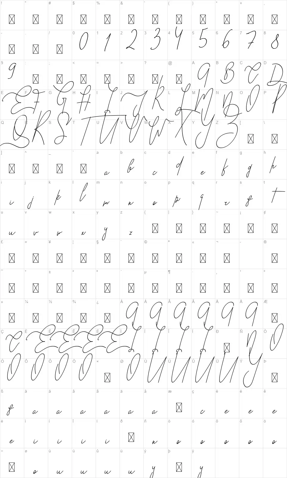 Good Wishfont character map