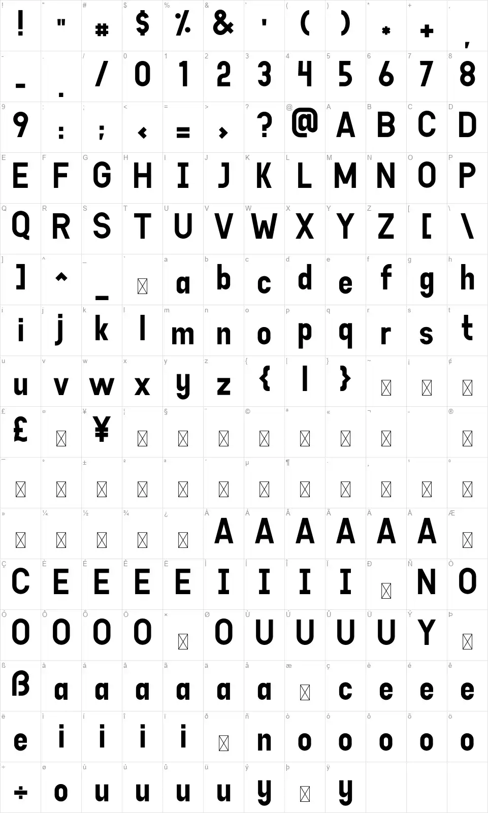 Goodlightfont character map