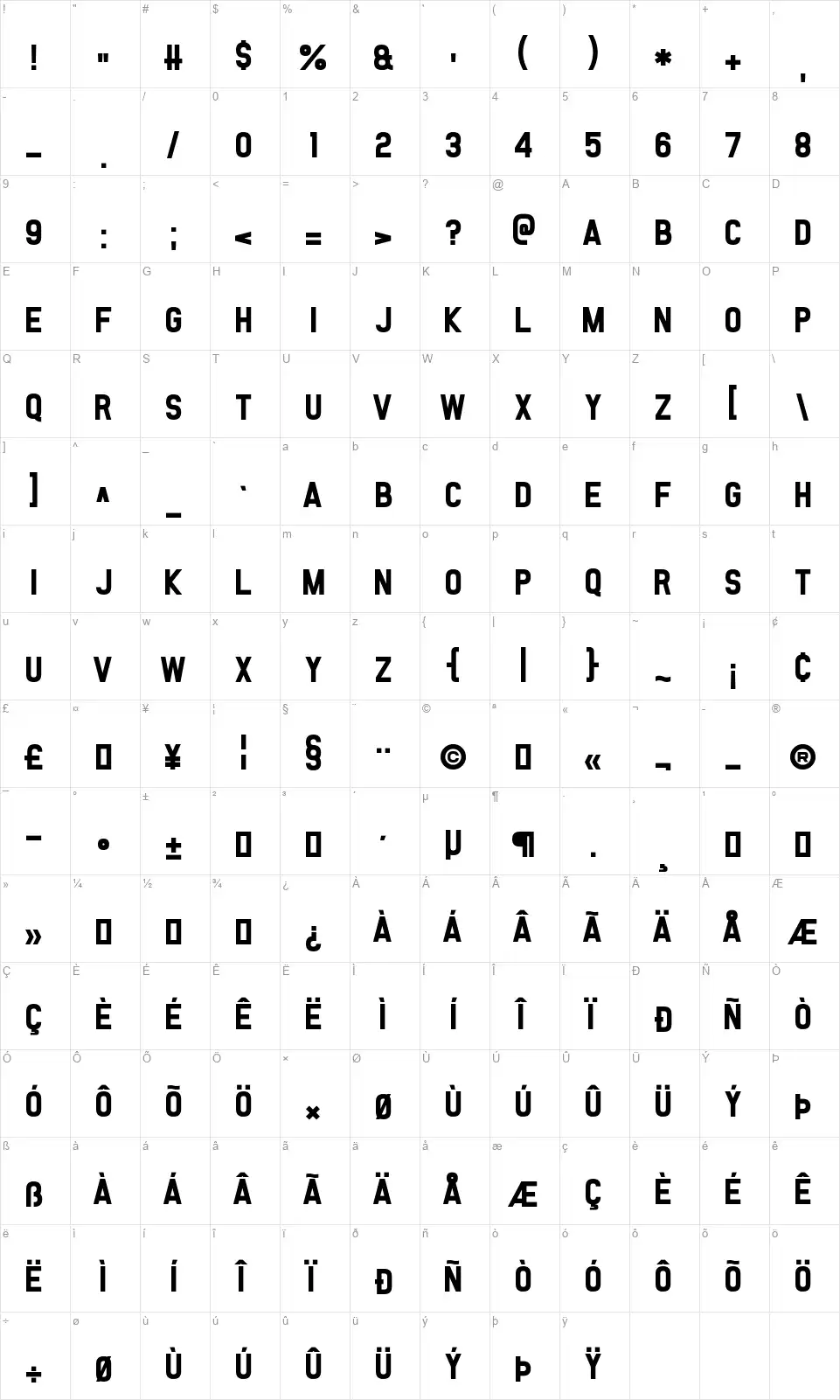 Gourmet Hearthfont character map
