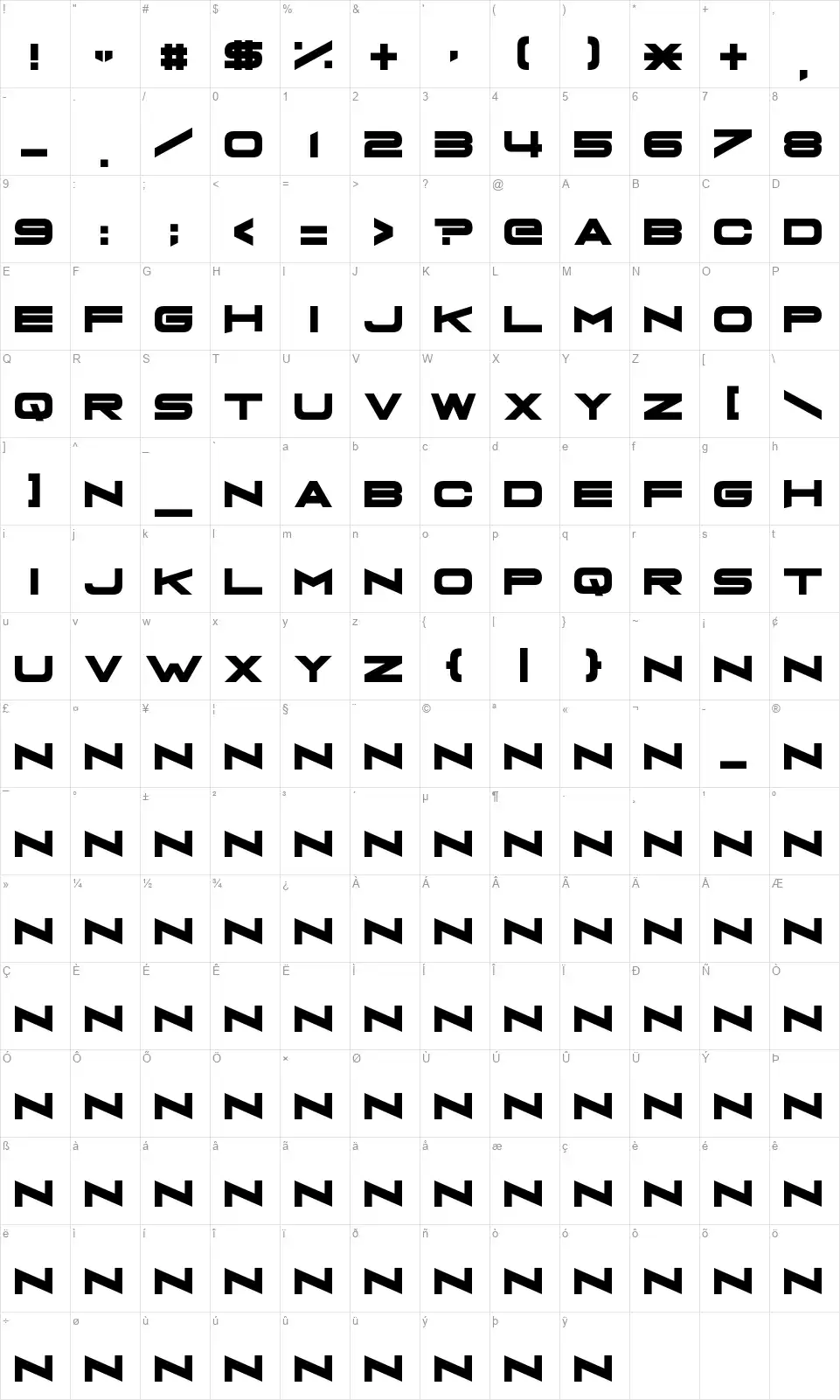 Grandma's Televisionfont character map