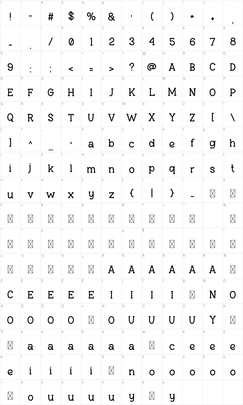 Grandsonfont character map