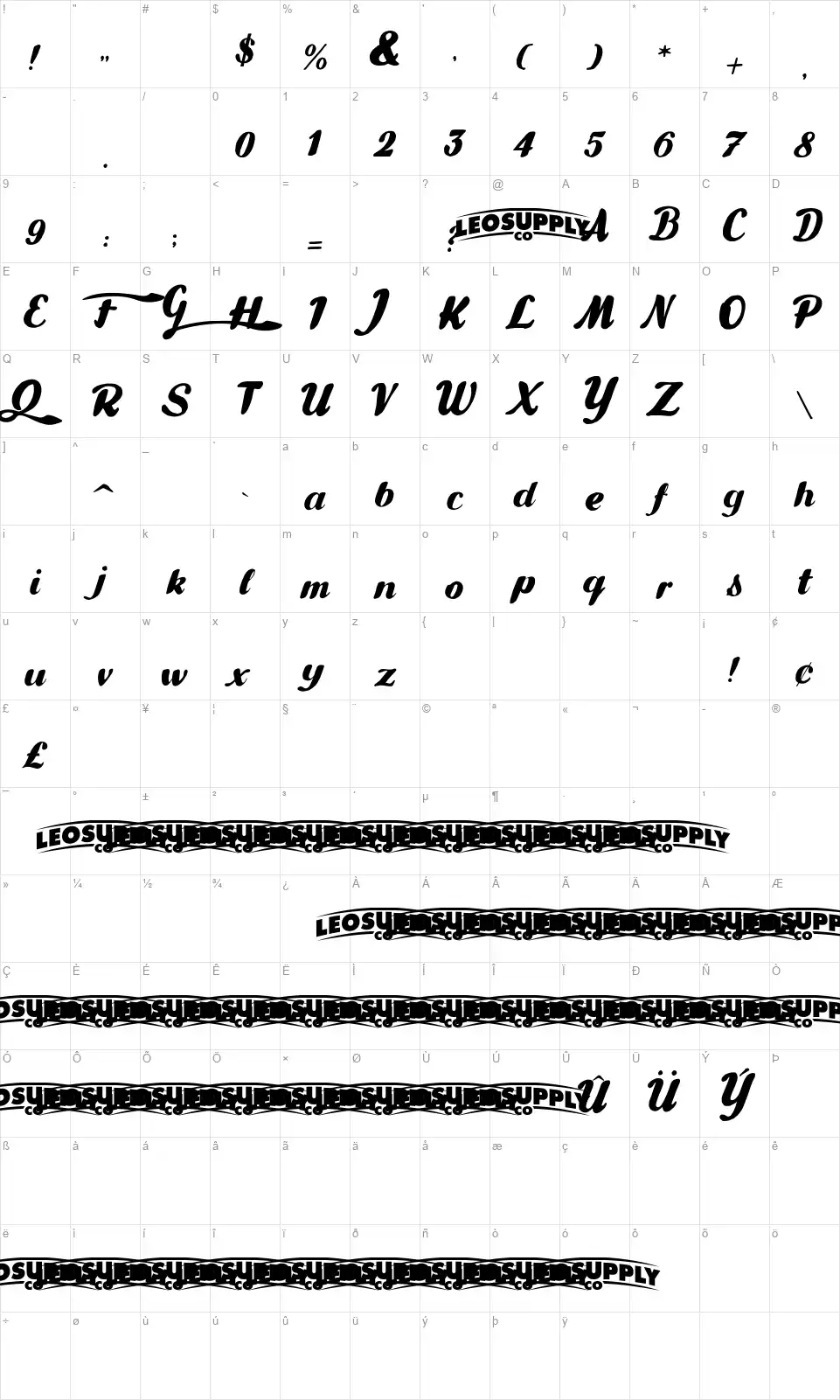 Gulliasfont character map
