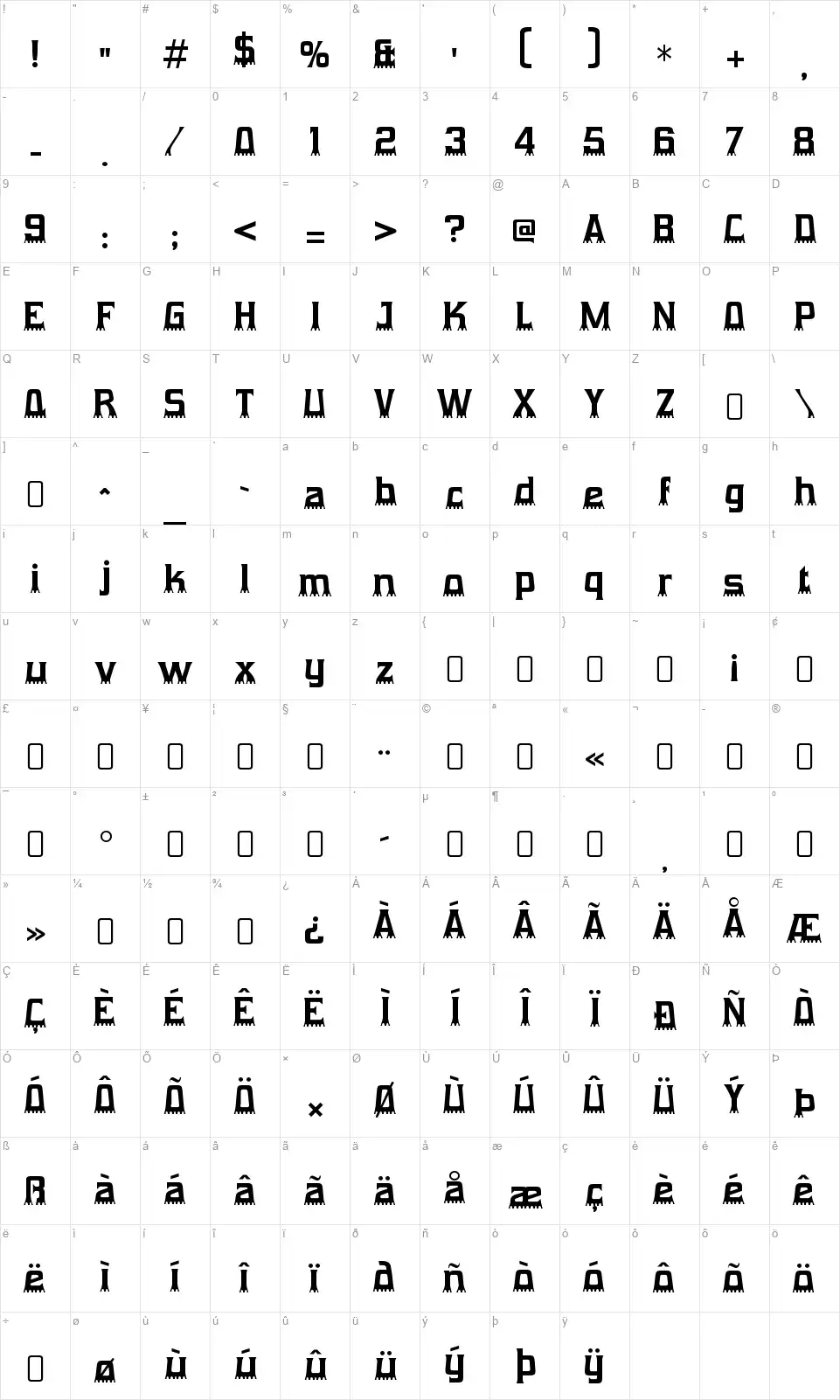 Gumtuckey-Regularfont character map