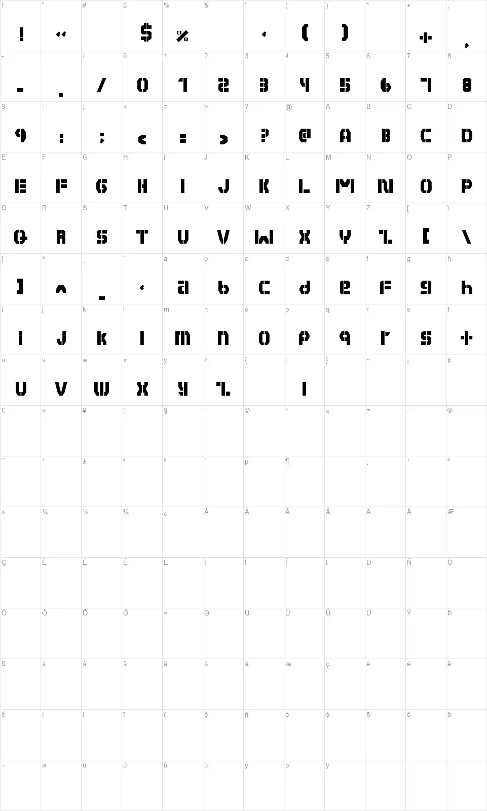 Habesha Stencilfont character map