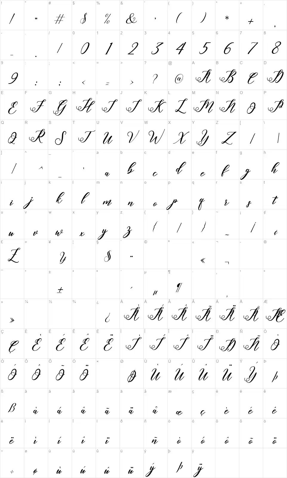 Halleyfont character map