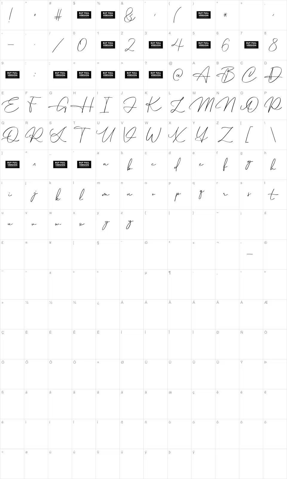 Hamburg Signaturefont character map