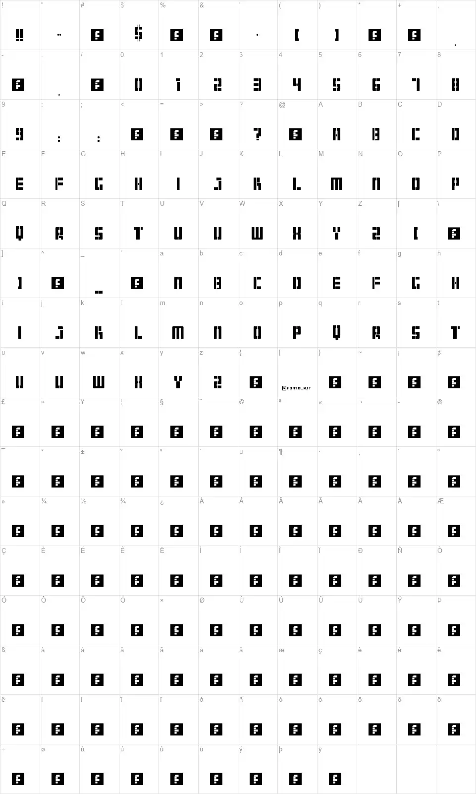 Hangarfont character map