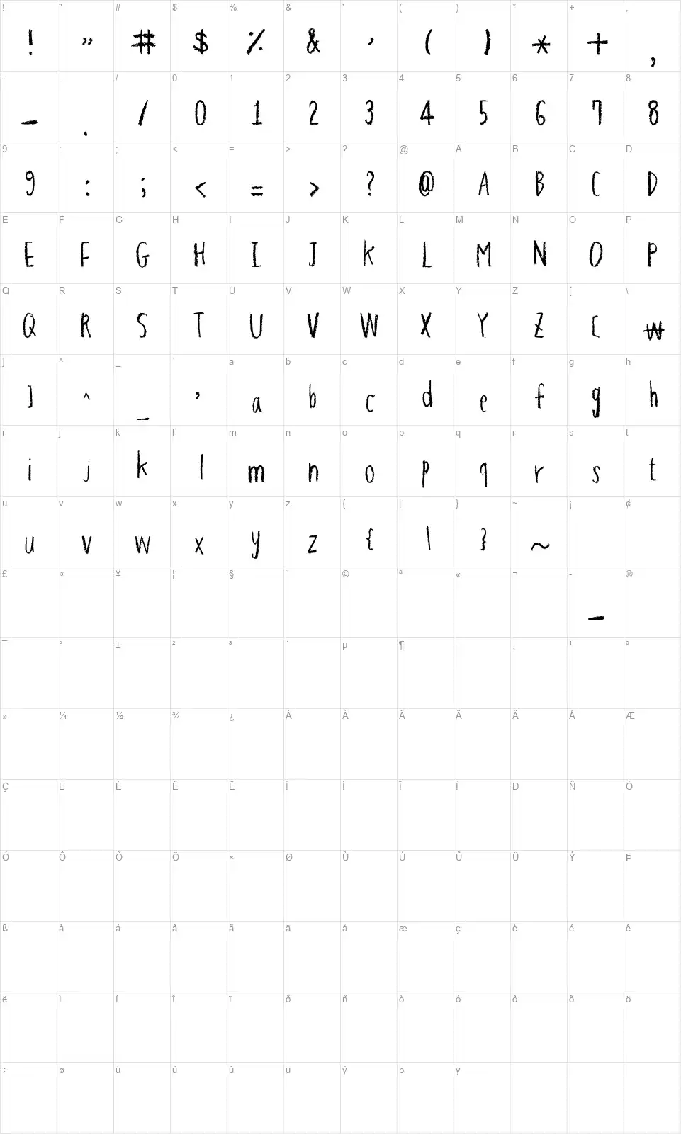 Hapole Pencilfont character map