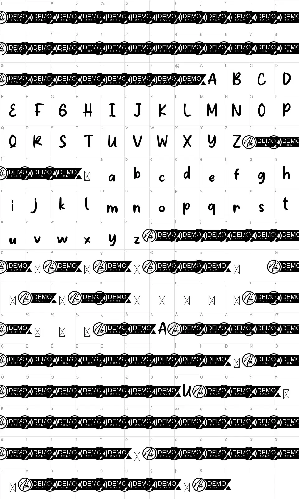 Happy Tummyfont character map