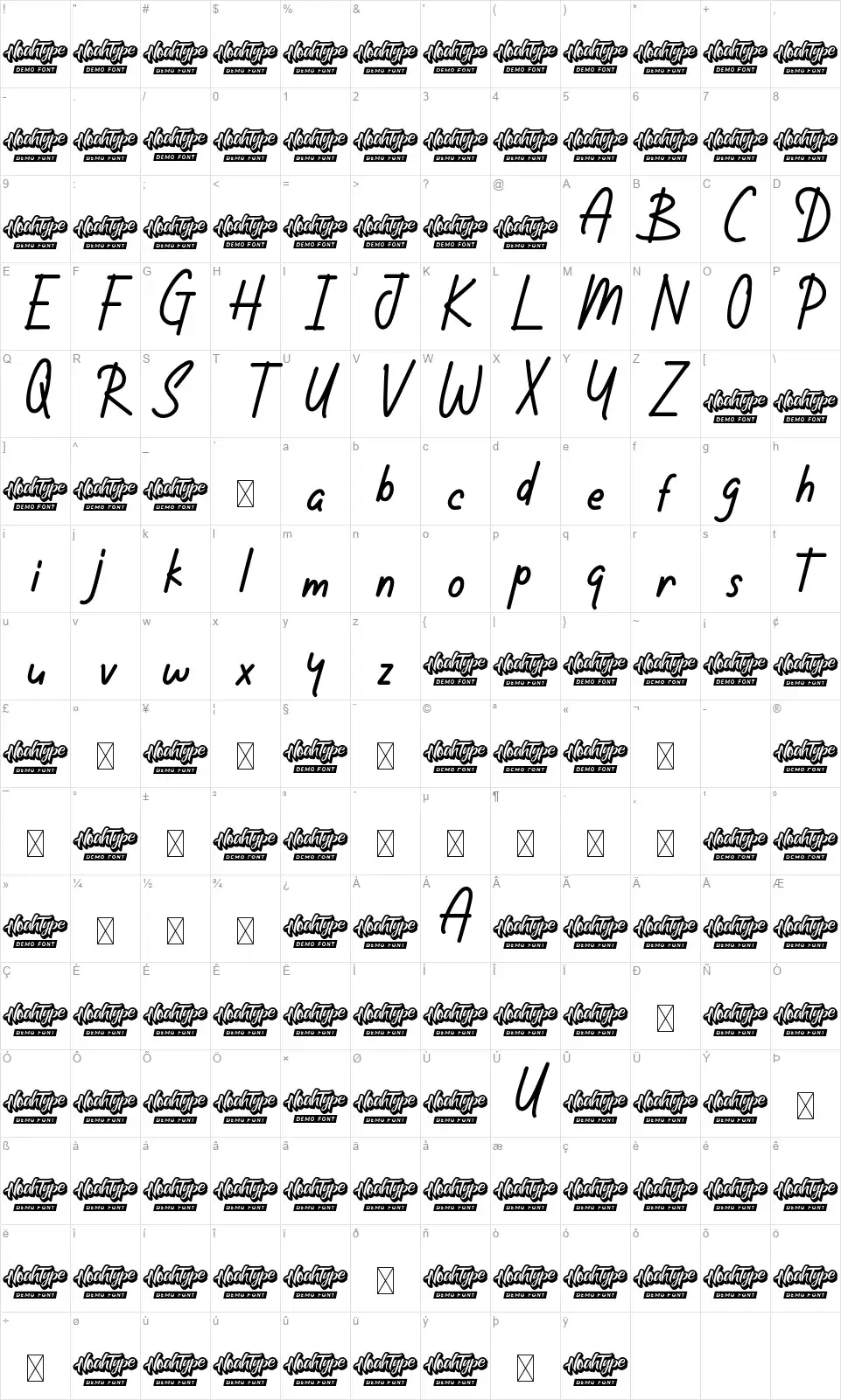 Harellafont character map