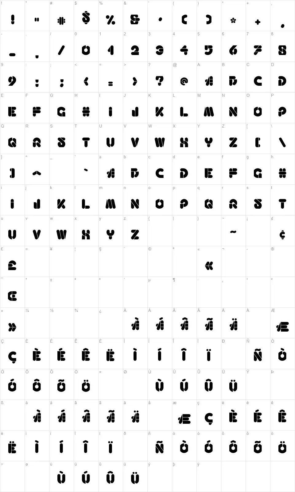 Haricotfont character map