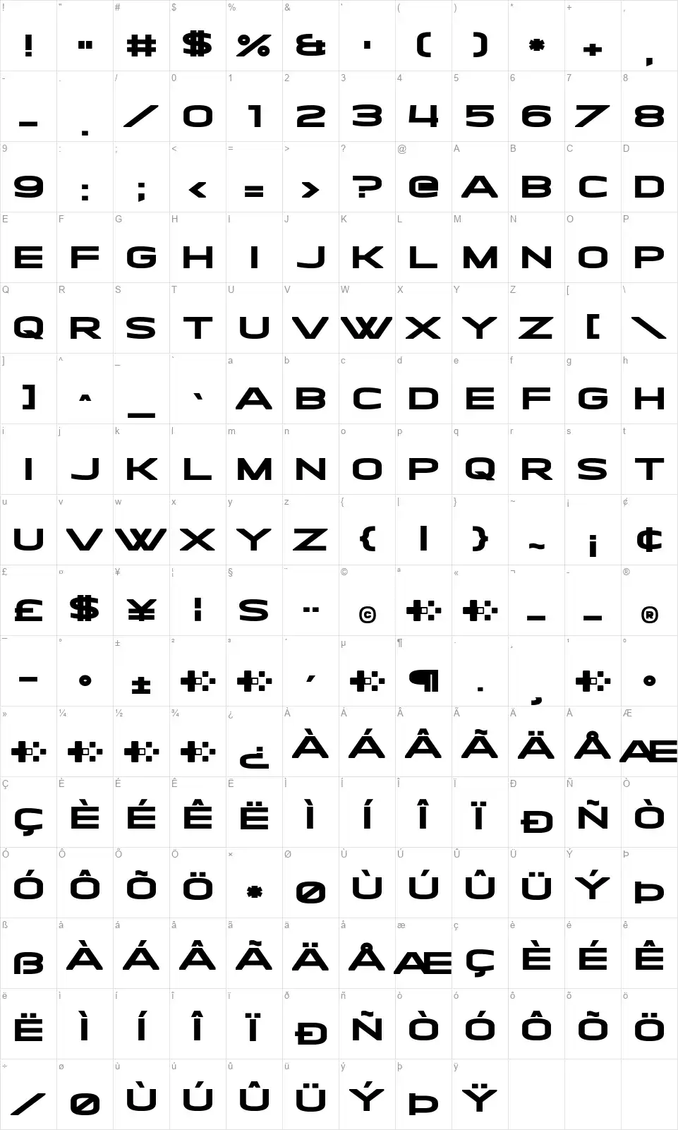 Haverbrookefont character map