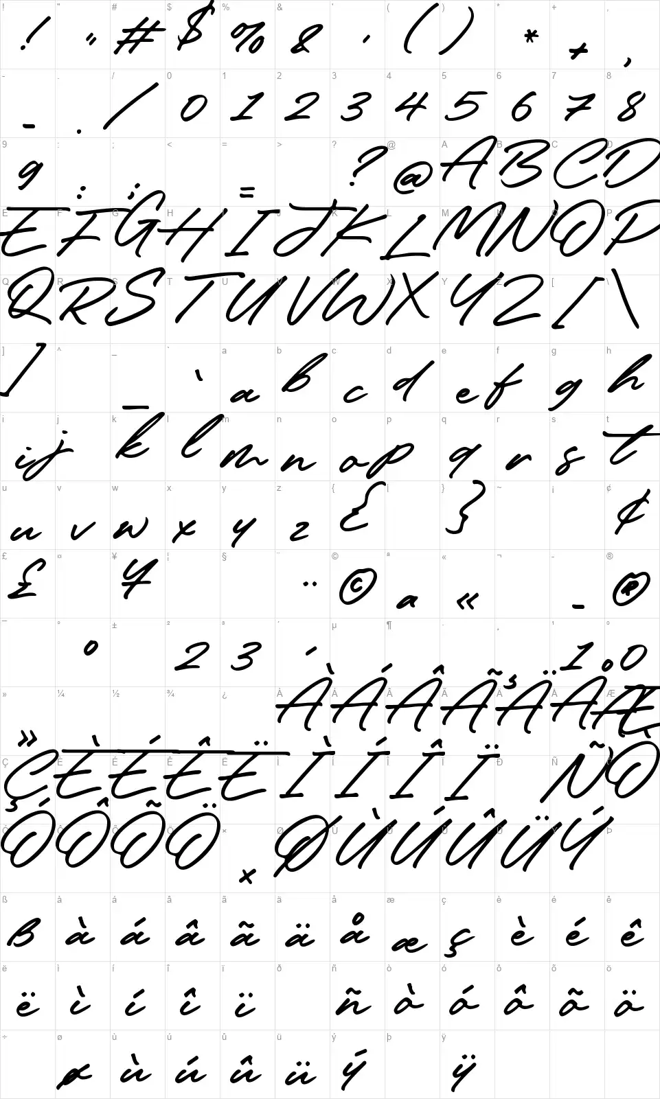 Heatwoodfont character map