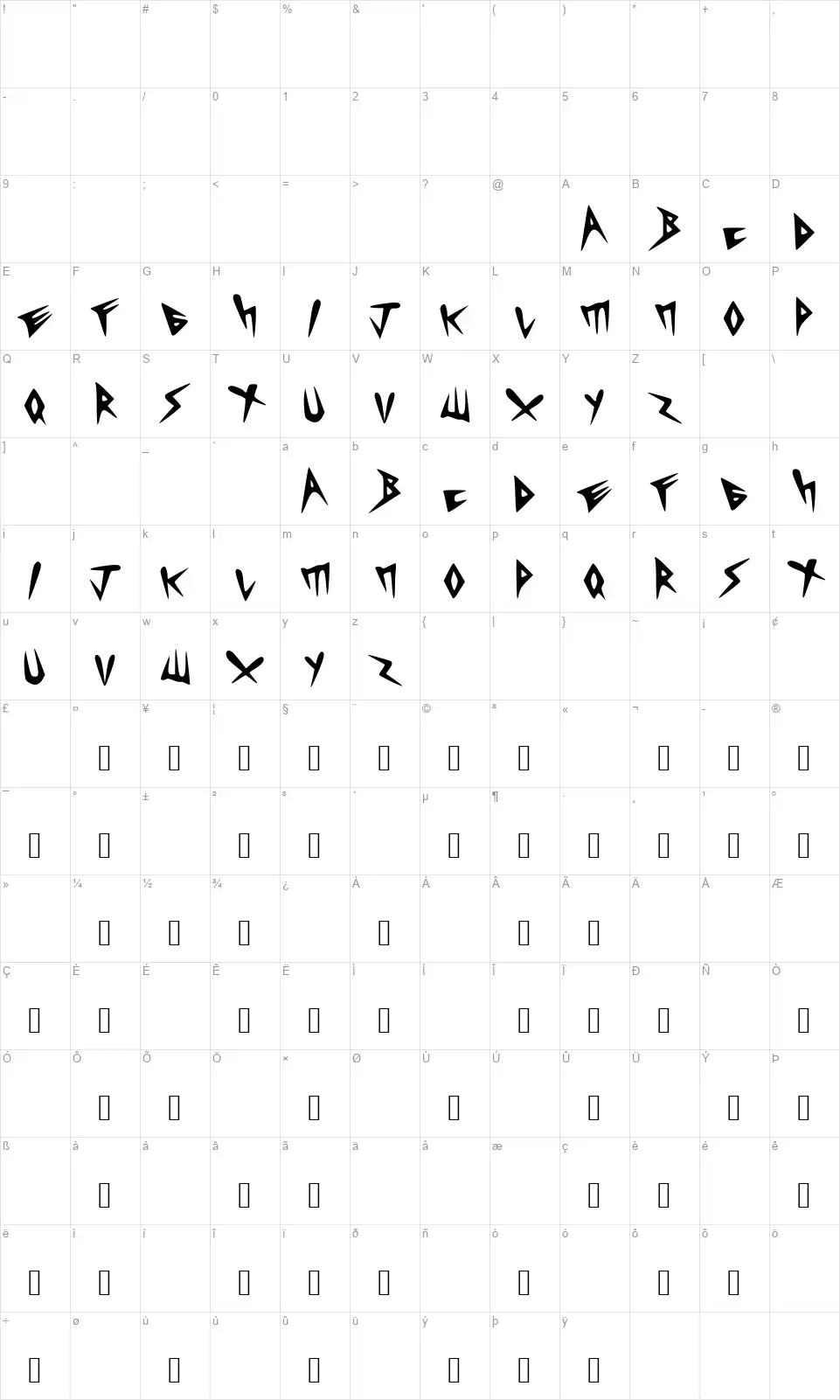 Heavycristfont character map