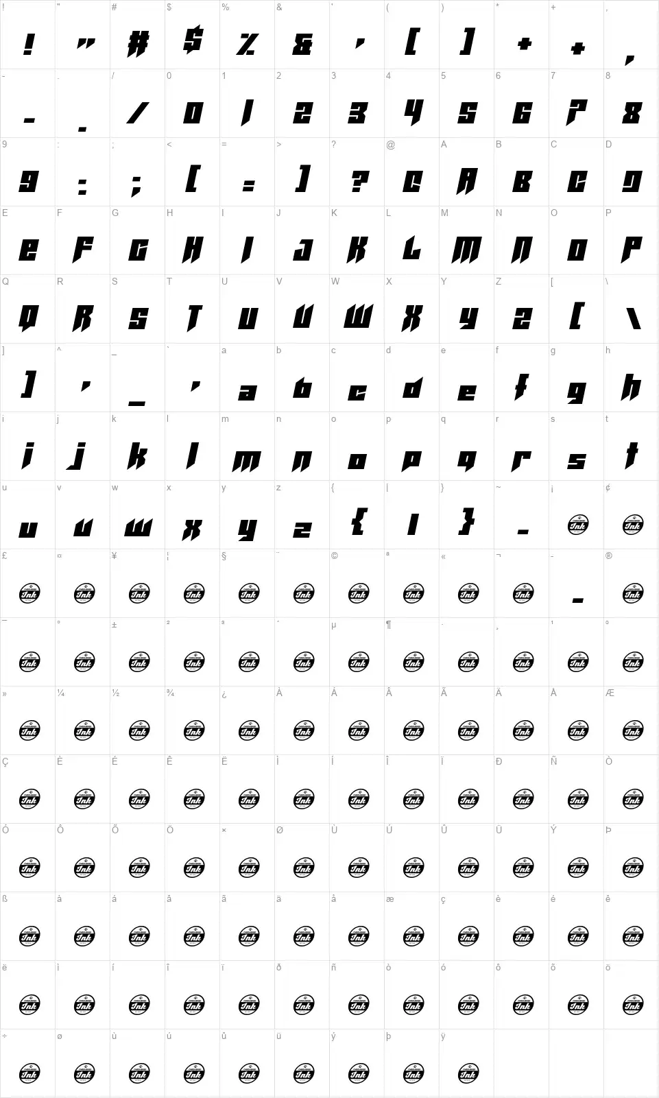 Helicoptafont character map