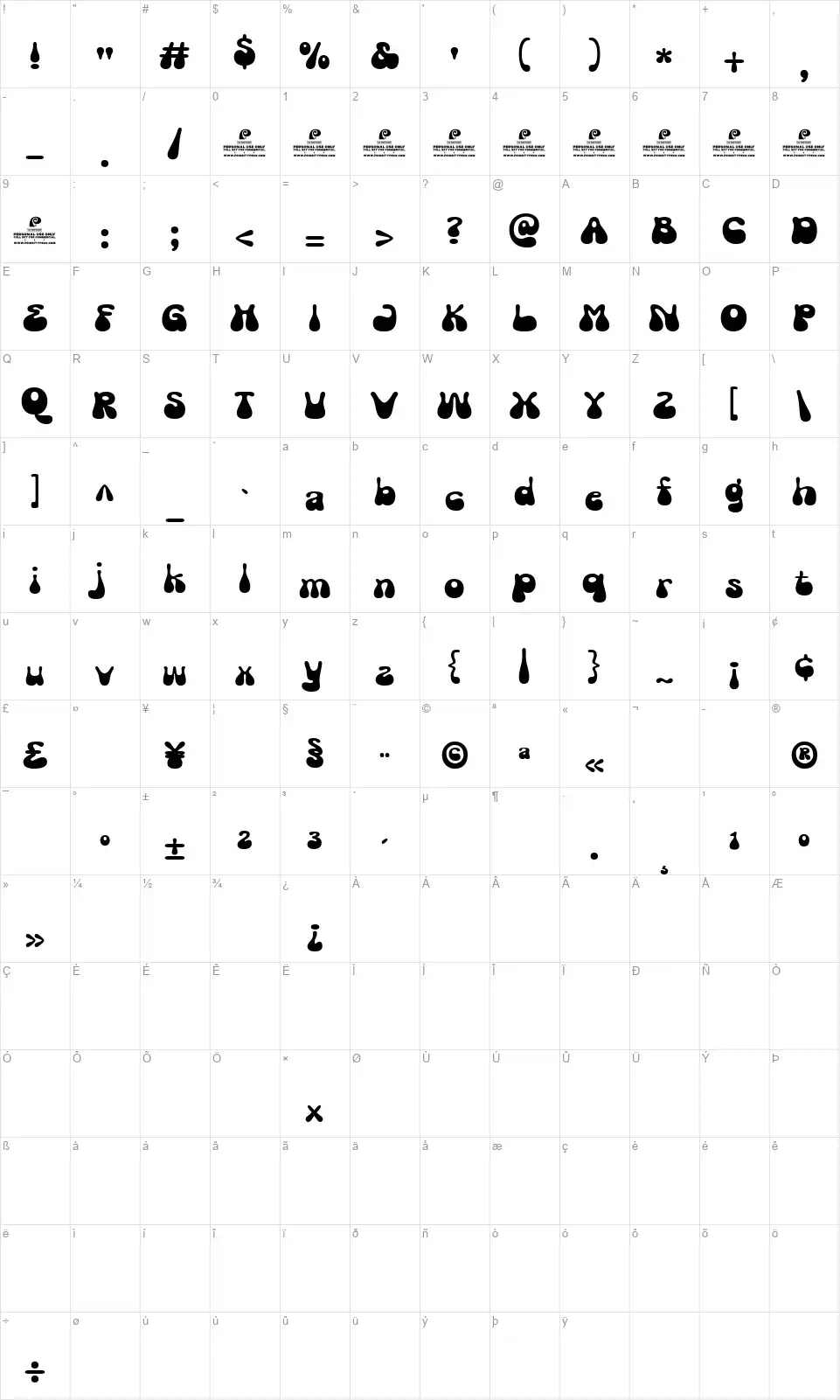 Hello Margarinefont character map