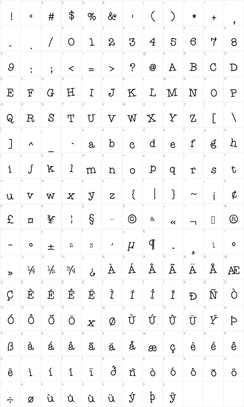 Hello TypeHypefont character map