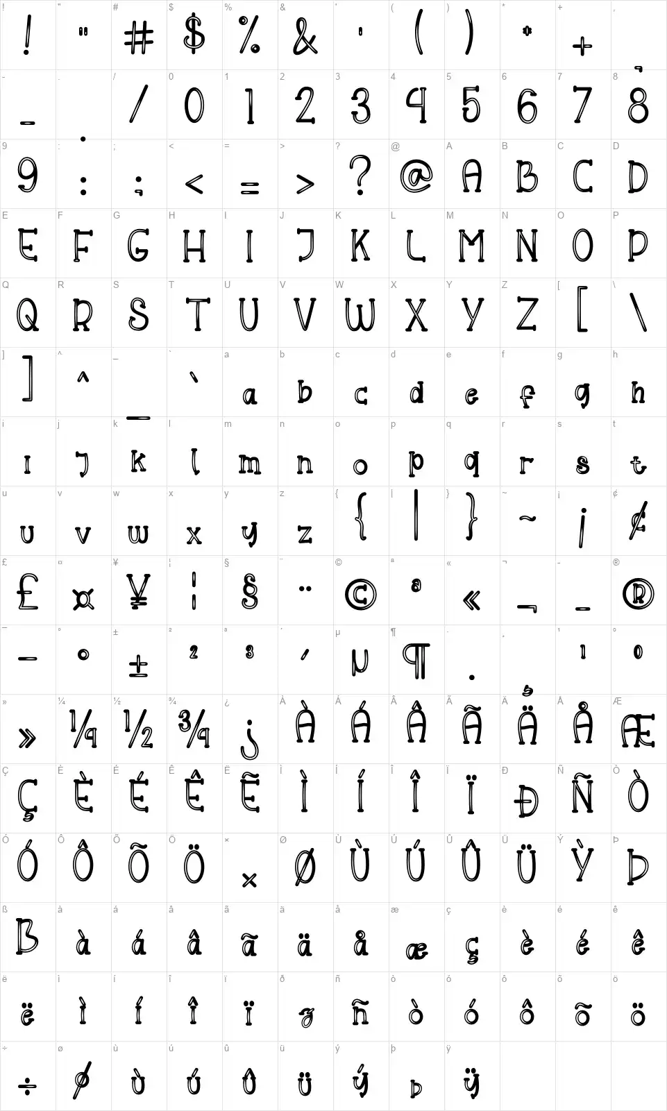 Helloo Kidosfont character map
